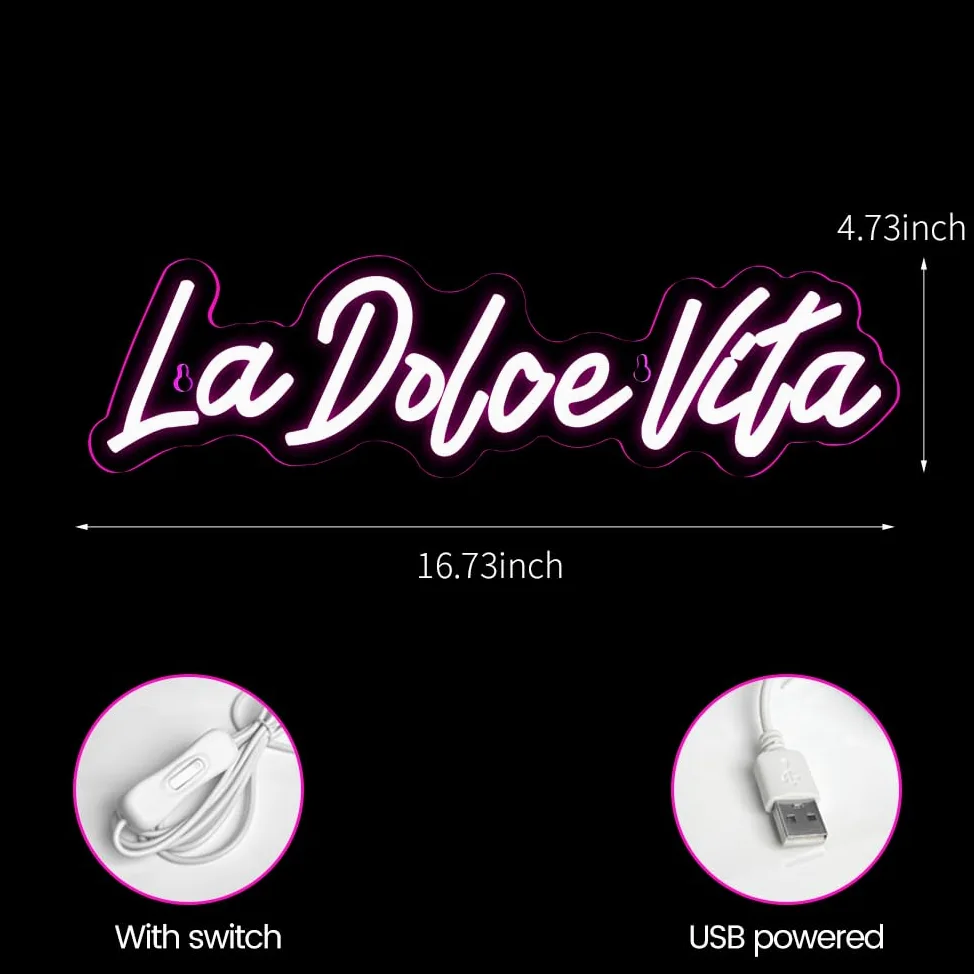 La Dolce Vita Targa neon per decorazione da parete, idea regalo per matrimoni, feste e compleanni, pratiche luci al neon a LED per la decorazione della casa