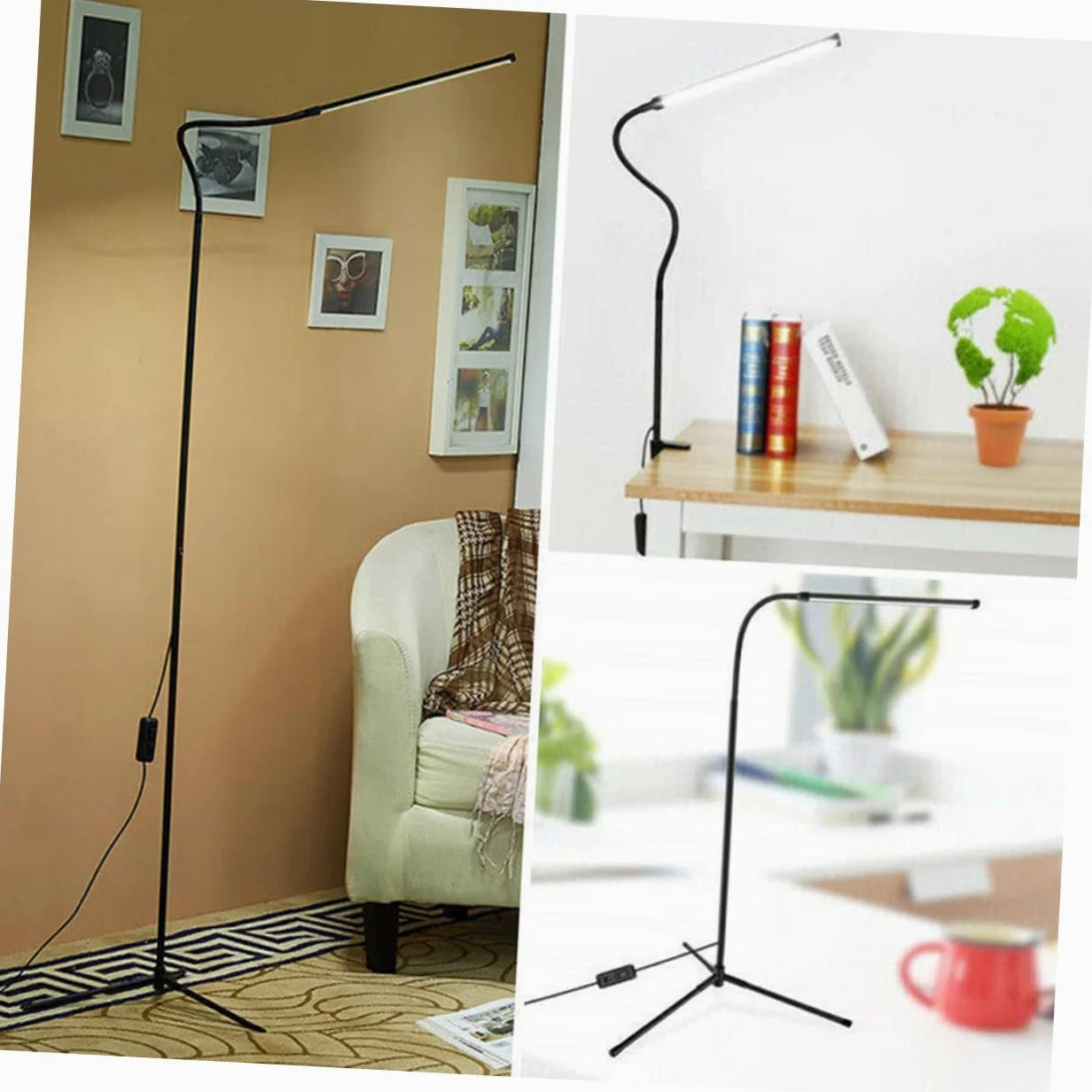 Veemoon Lampada da Lettura LED Dimmerabile con Clip, Alimentazione Usb, Luce Antiriflesso per Studio e Lettura, Struttura in Alluminio e Ferro, Nero