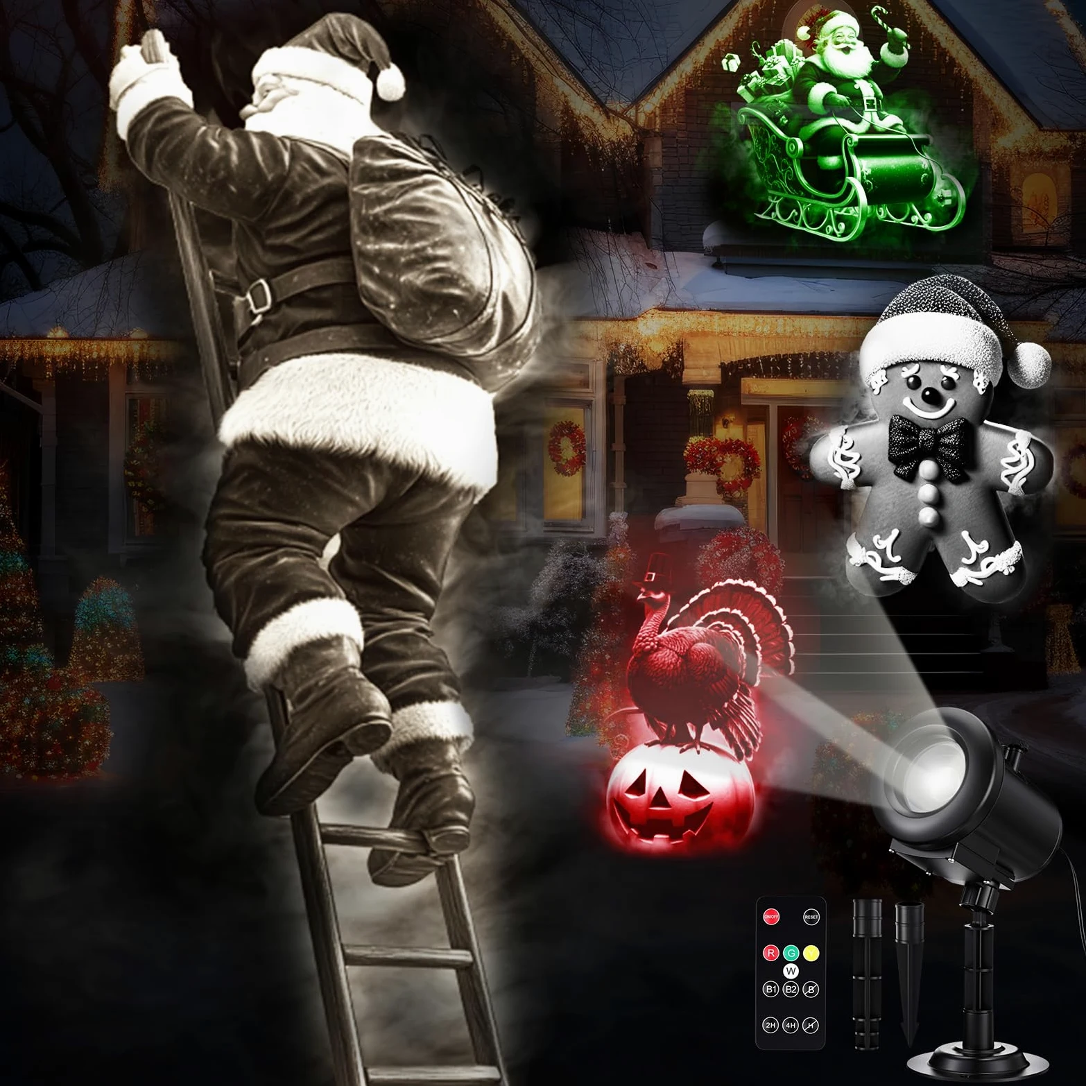 Weewooday Proiettore Luci 3D Halloween e Natale con 12 Diapositive HD, 4 Colori, Telecomando e Timer, Decorazione per Giardino, Festa, Finestre, Interni ed Esterni
