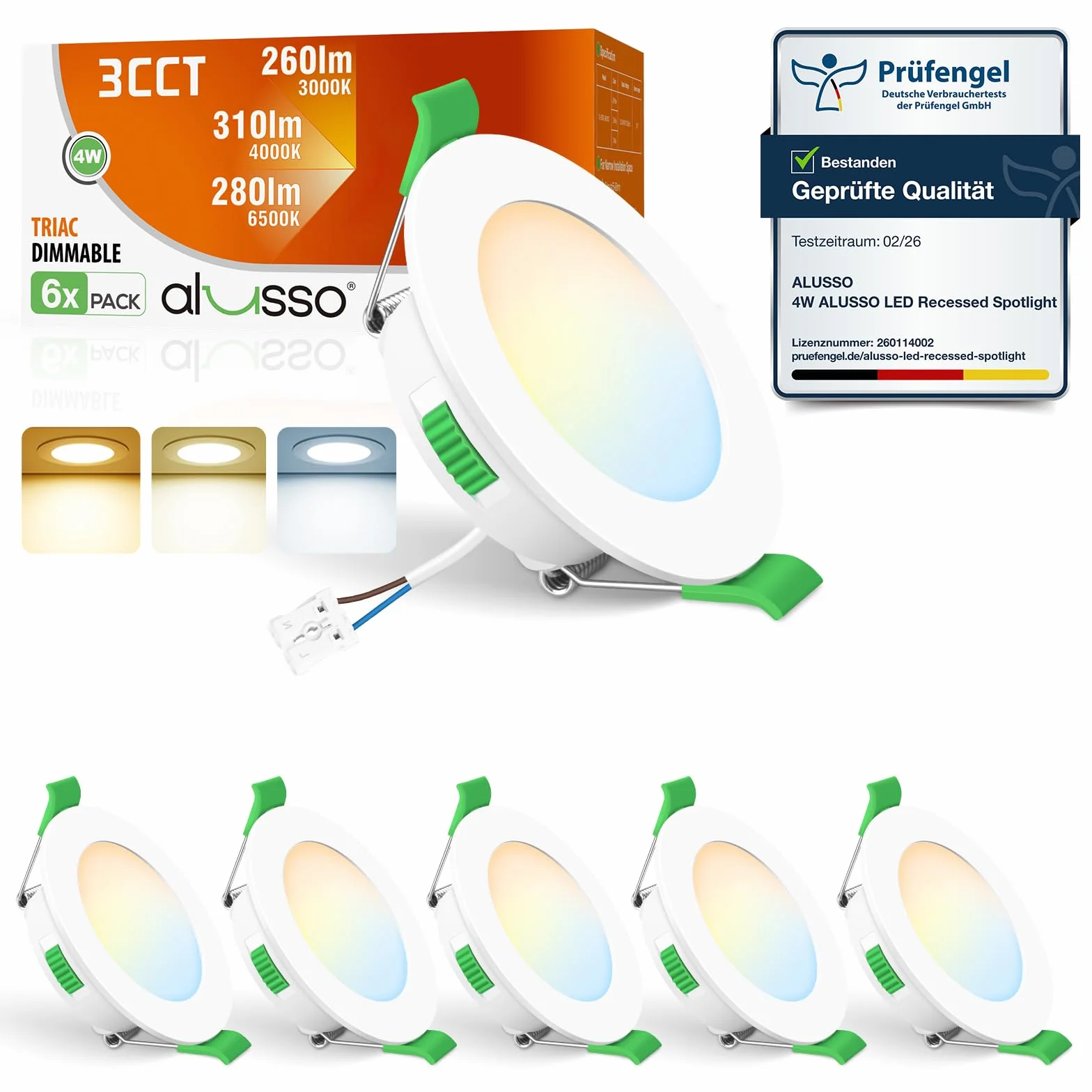ALUSSO 6 Faretti LED da Incasso, 4W 310Lm Faretti da incasso ultra sottili Dimmerabile, Bianco Caldo 3000K Bianco Neutro 4000K Bianco Freddo 6500K Orientabili, Faretti da Bagno per Cucina, Soggiorno