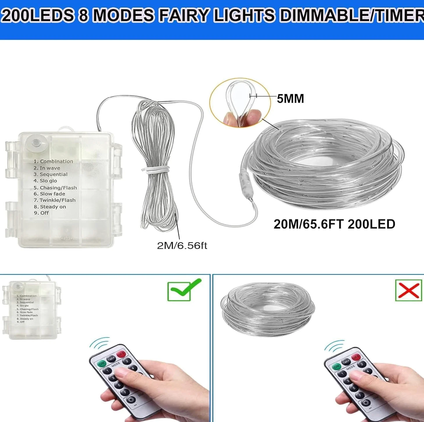 Corda String Lights, Impermeabile 8 Modalità/Batteria Luci di Natale, String Lights Outdoor Indoor per Trampolino Campeggio Canopy Tenda Deck Decor (Rosso, 32M/105ft 300LED)