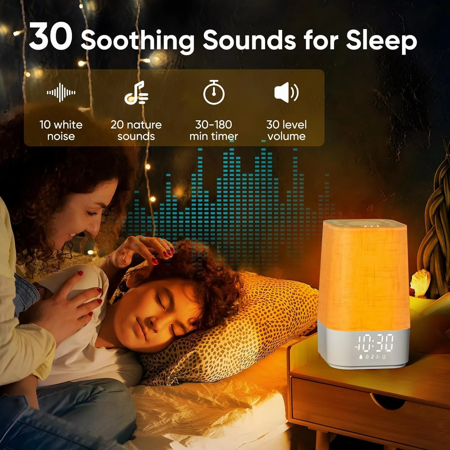 Sveglia con 30 suoni naturali, luce alba, lampada da comodino, dimmabile, ricaricabile, timer, regalo per mamma e papà