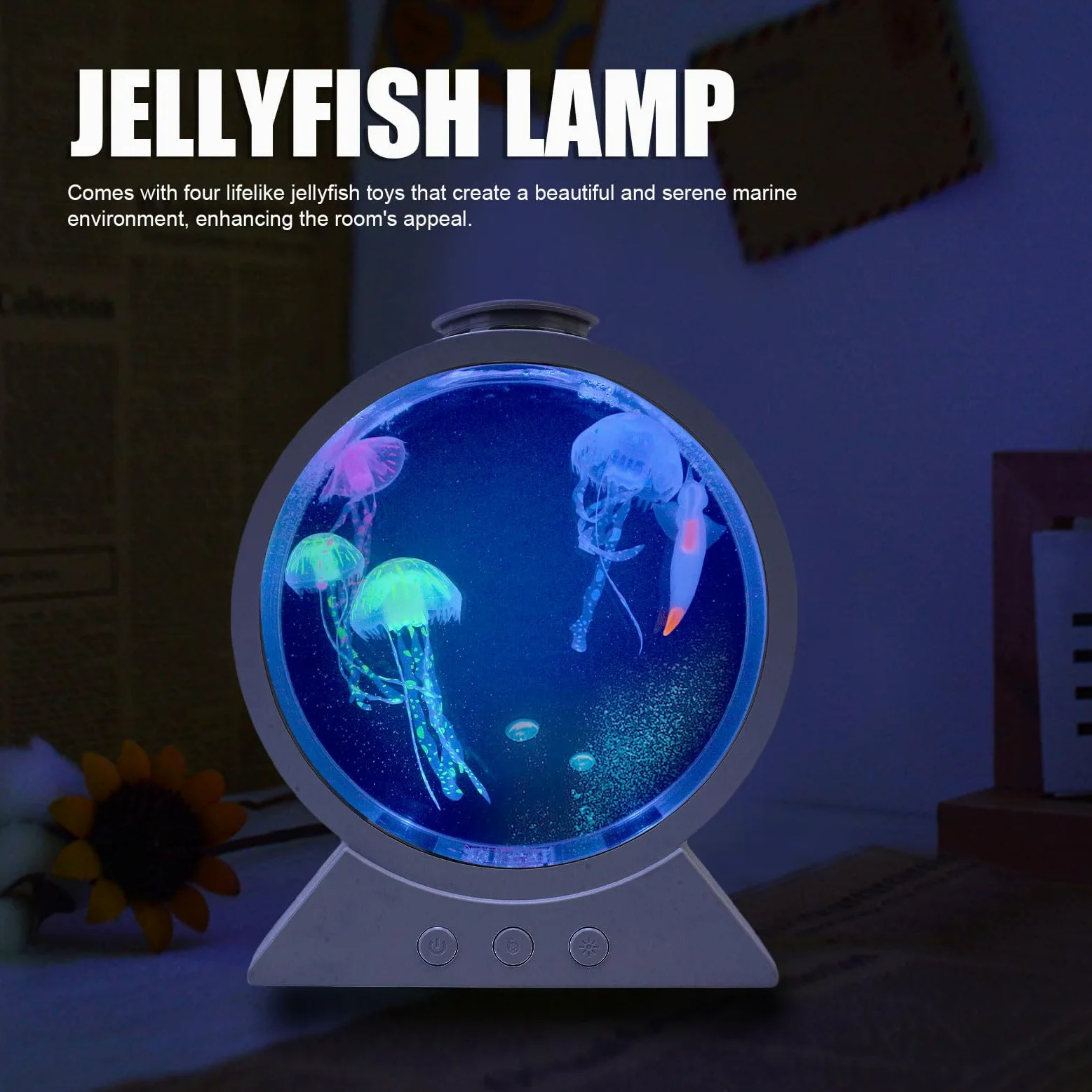 Elprico Lampada per Gelatine, Fritta di Gelatina Fantasy a LED, 7 a Colori Decorazioni per Lampada da Tavolo Jellyfish, Lampada da Notte di Rotonde per Bambini Grandi Regali per Bambini