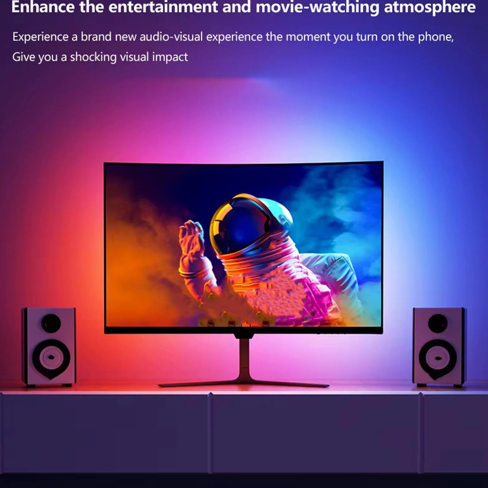 Fockety Retroilluminazione LED TV, Striscia LED Cambia Colore con Sincronizzazione Musicale RGB con 71 Perline, Luci LED Intelligenti per TV,Retroilluminazione TV per Schermi da 34 Pollici
