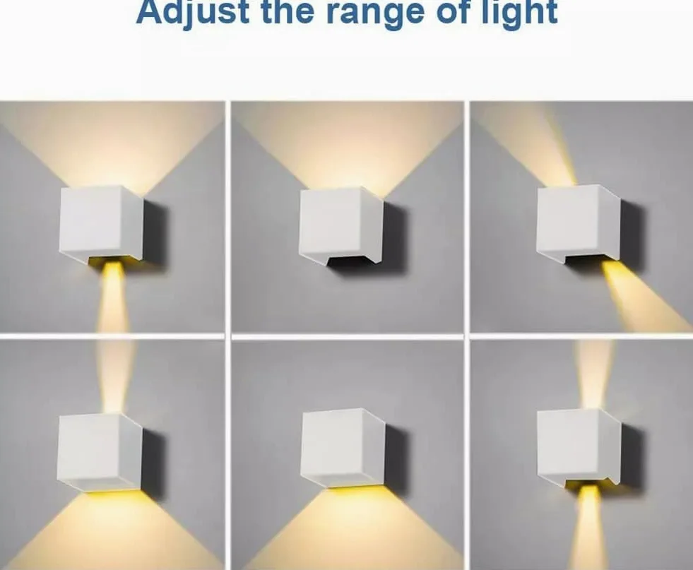 2 Pezzi LED Applique da Parete Moderno, 12W 3000K Luce Calda, Interno/Esterno MOKEKA IP65 Impermeabile, Alluminio Quadrata Con Angolo del Fascio Regolabile (Luce Calda-3000K)