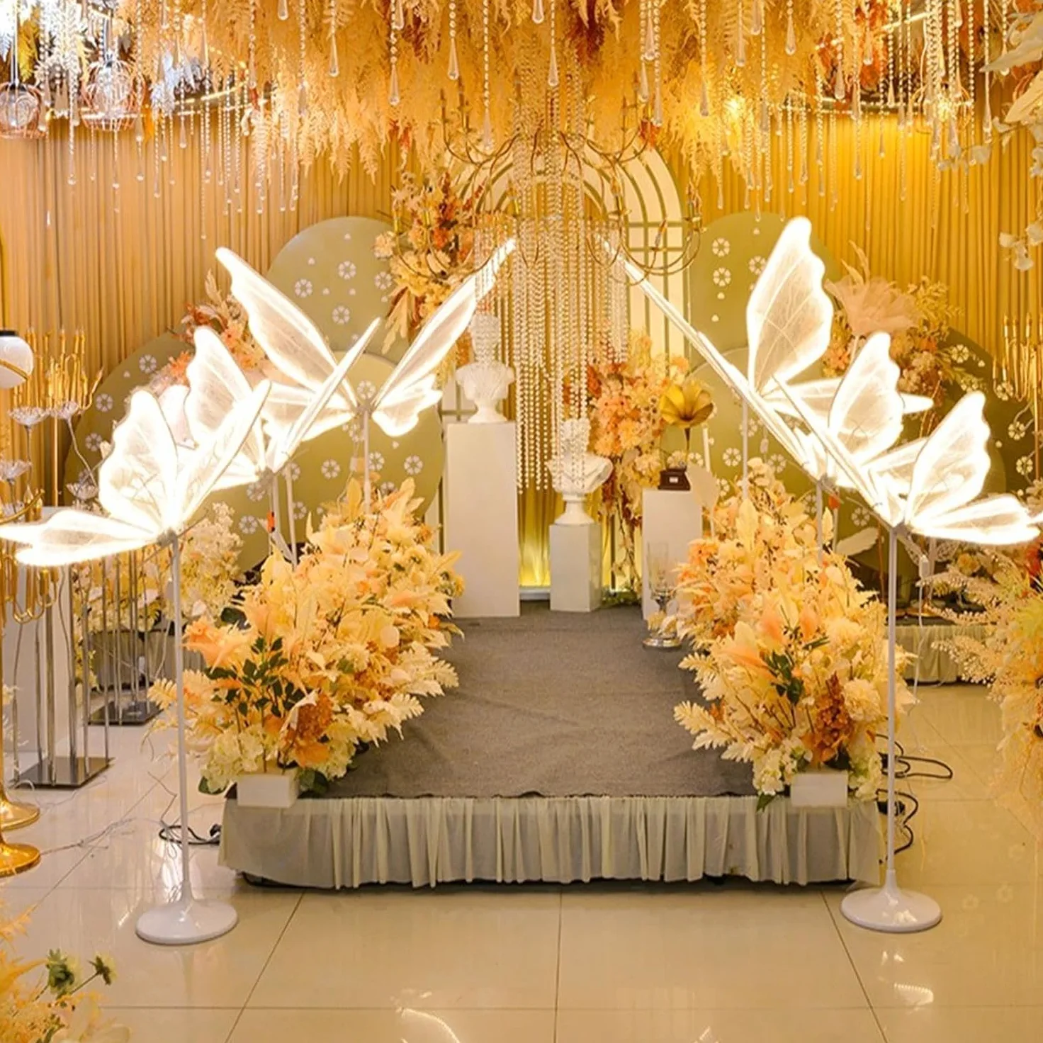 Set di 2 lampade da terra a forma di farfalla, luci a LED per matrimoni, feste e ricevimenti, decorazione luminosa, altezza 60 cm