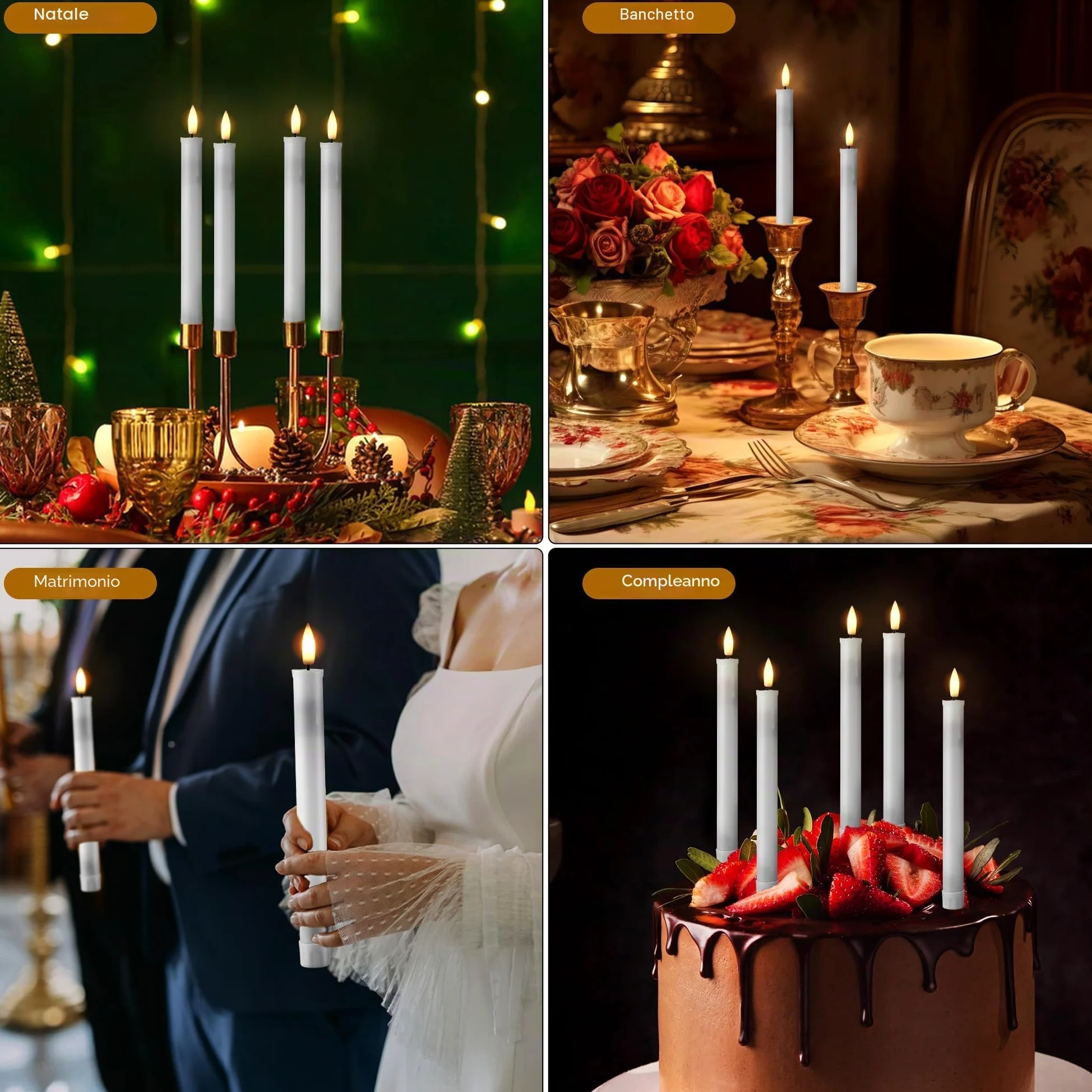 EXTSUD Set di 6 candele a LED a lunga durata, senza fiamma, con 2 telecomandi, candele per finestra a LED, ricaricabili, bianche, decorazione per Natale, matrimoni, feste, banchetti