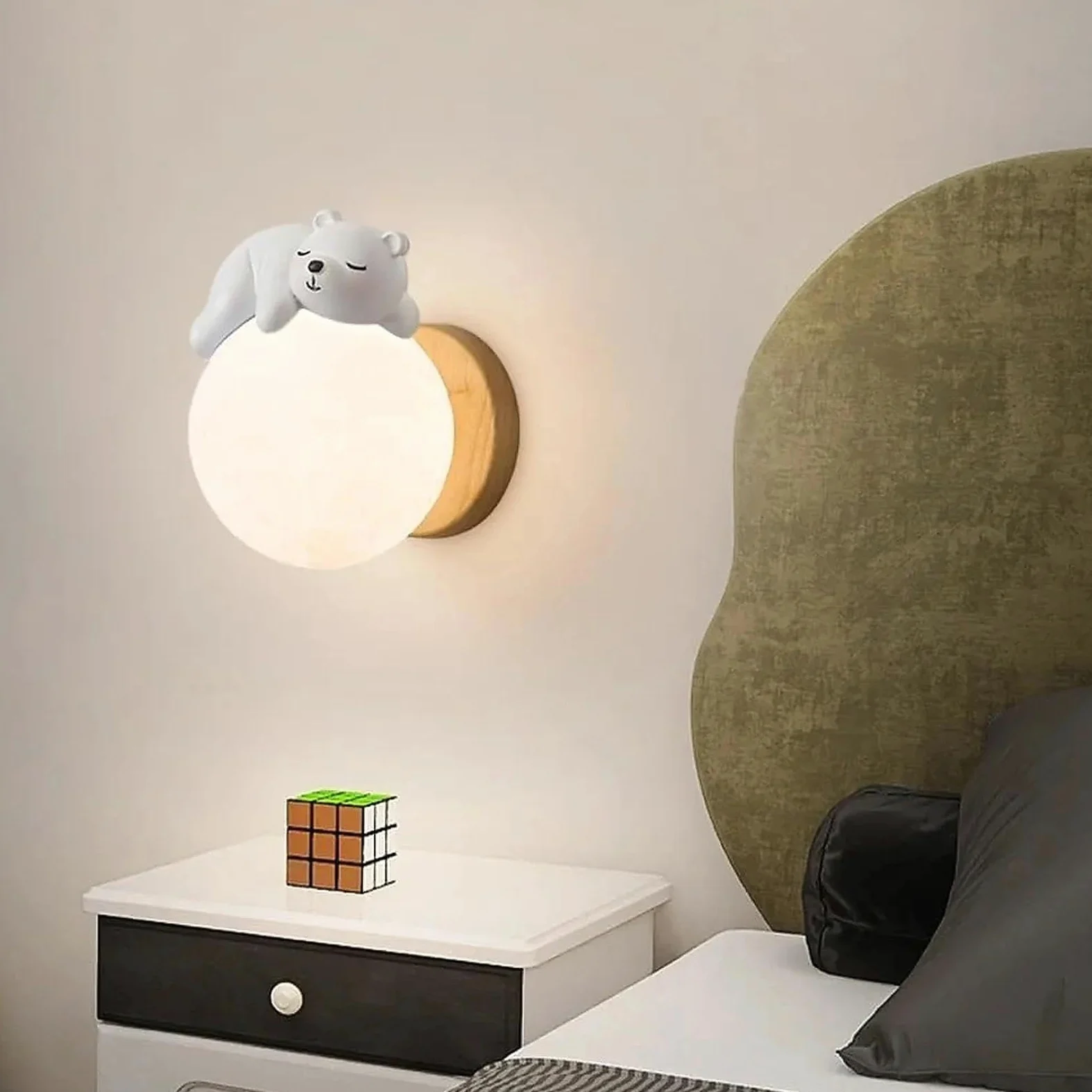 Generico Lampada luna applique da parete LED moderna creativa per cameretta bambini e camera da letto, luce da parete interno con design nordico dimmerabile (Bear)