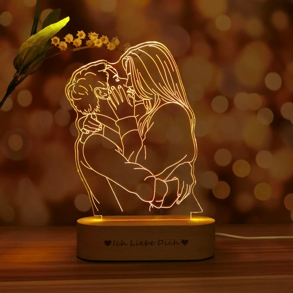 Foto personalizzata Lampada 3D Incisione di Testo, LED Luce notturna Per bambini Matrimonio Migliori regali (due persone)