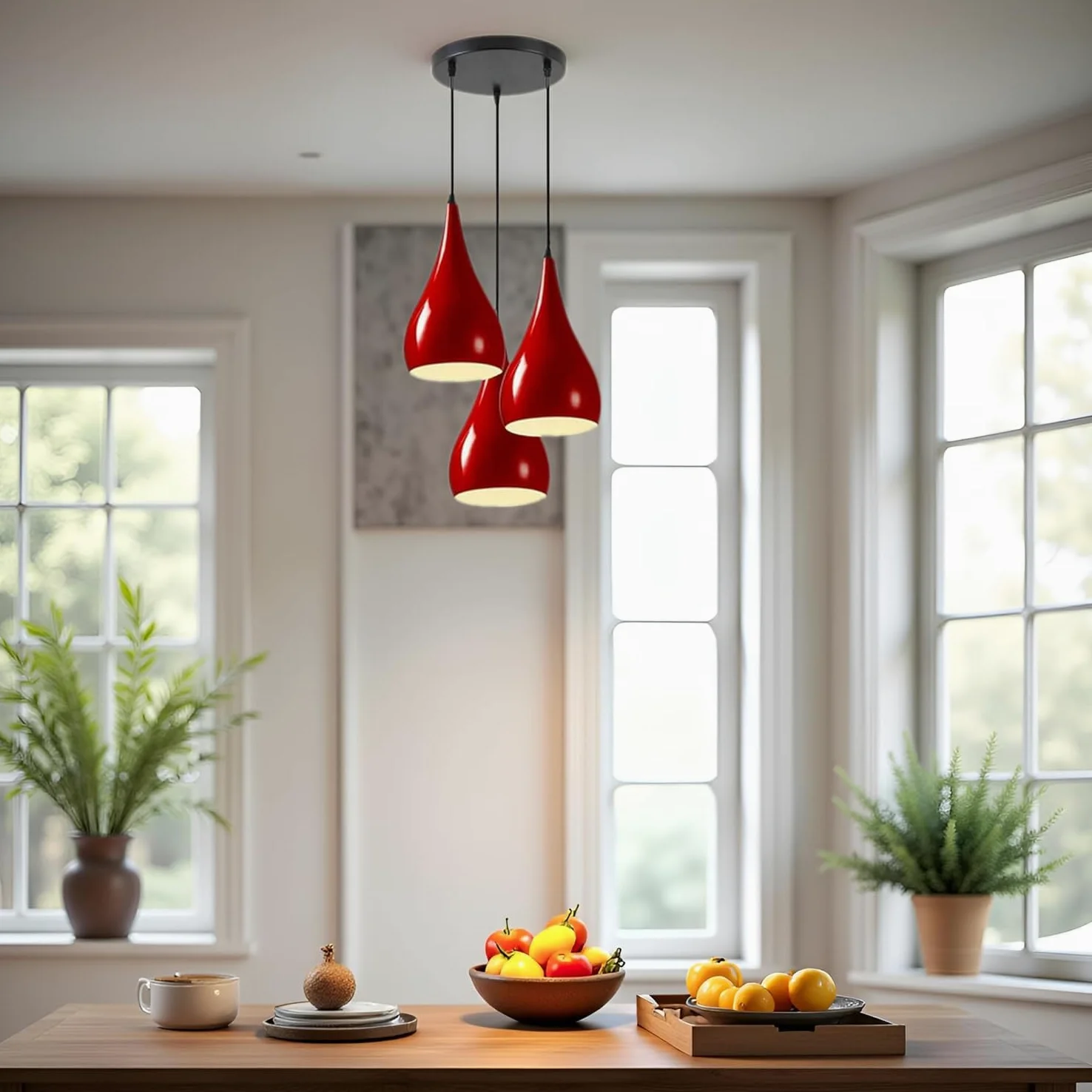 LEDSone Lampadario a sospensione a 3 teste, moderno in metallo a goccia a goccia, lampada a sospensione a grappolo con attacco E27 per soggiorn (Rosso)