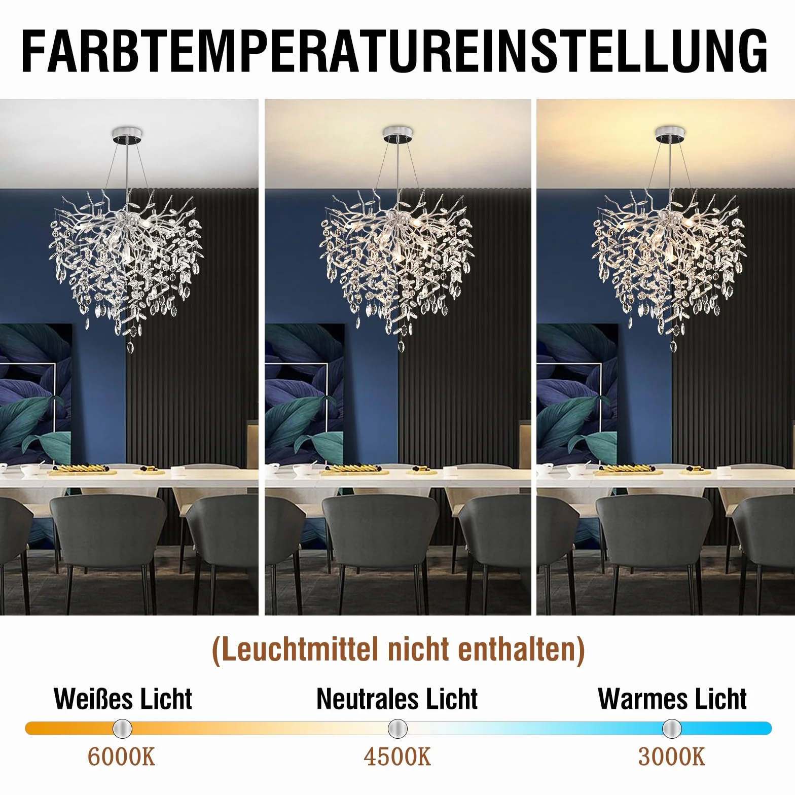 Lusso Lampadario di Cristallo, Argento Lampada a Sospensione di Cristallo a Forma di Ramo d'albero, Lampadario al Cristallo Luce per Sala da Pranzo, Soggiorno, Camera da Letto