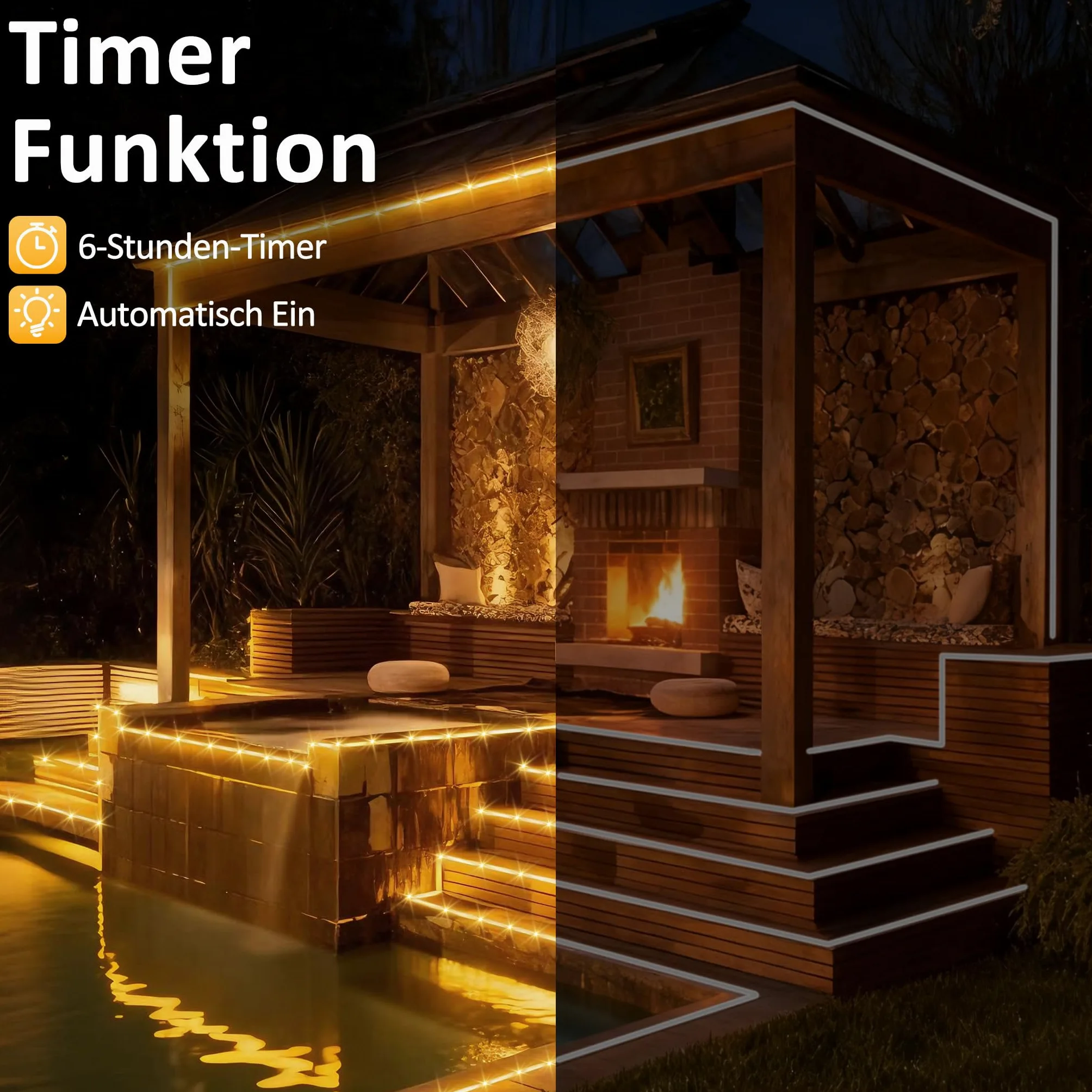 YRHome 20 m, 200 LED, tubo luminoso con spina, tubo esterno con timer, 8 modalità e dimmerabile, IP44, impermeabile, luce decorativa bianca calda, per interni, feste, Natale, giardino, terrazza