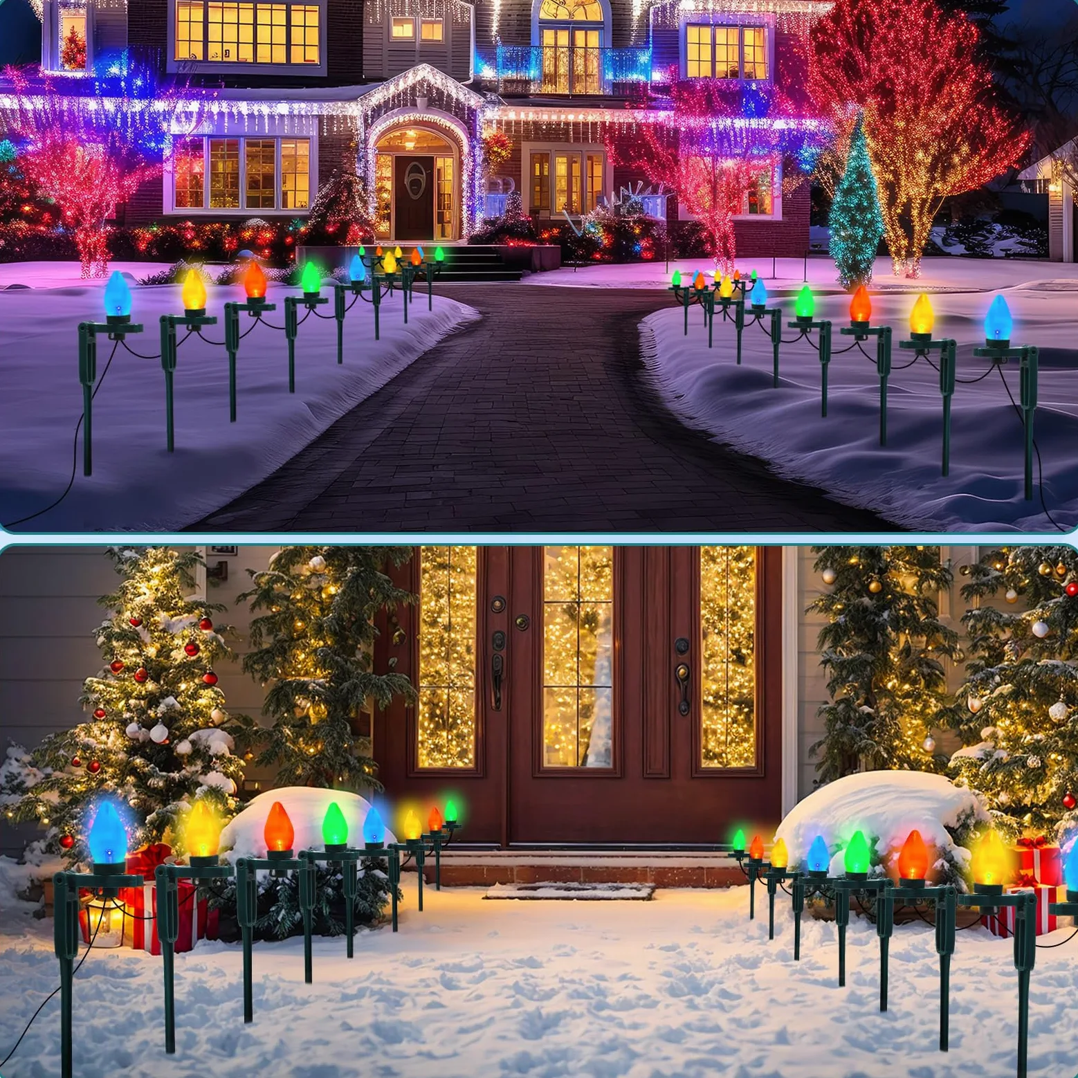 Suzile Pali luminosi natalizi in plastica, alti 38 cm, per luci natalizie C7 C9, universali, per giardino, prato, sentiero, passerella, vacanze (verde, 150 pezzi)