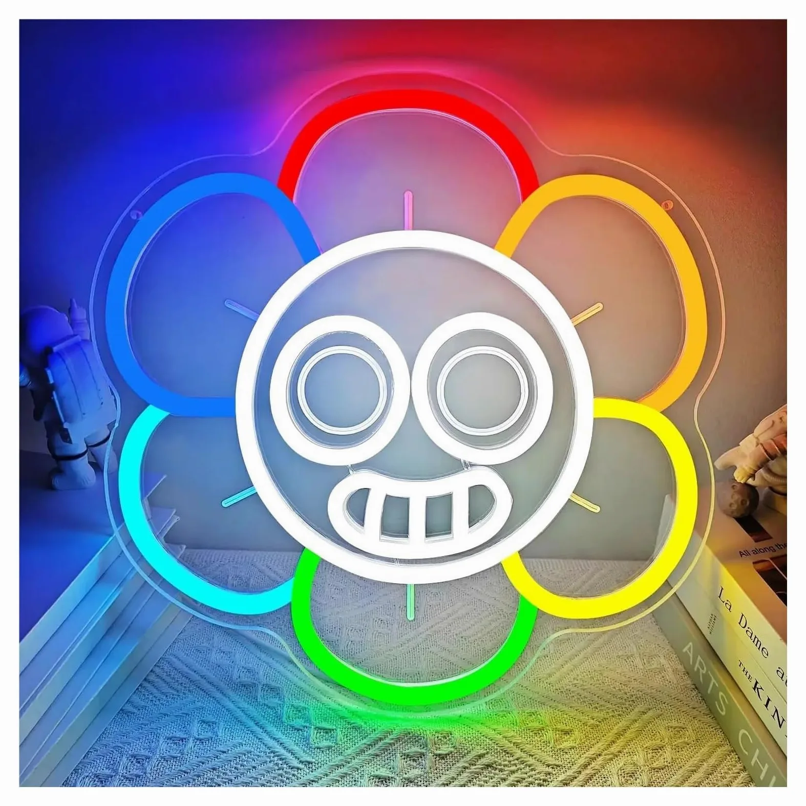 Insegna al Neon Insegna Al Neon Con Sorriso Dei Cartoni Animati, Luce Al Neon Per Decorazioni Da Parete Per Fan Dei Giochi Horror, Camera Da Letto Carina 31x31.5cm