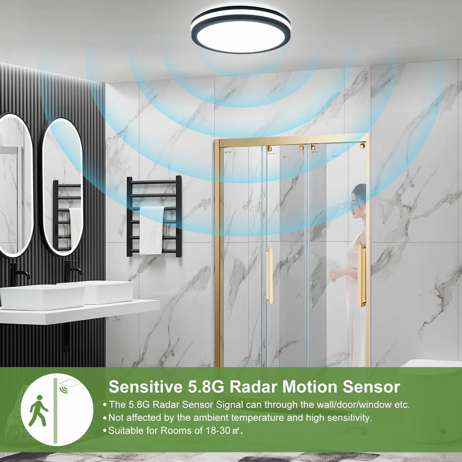 LEZOE 2er Plafoniera LED con sensore di movimento IP65 impermeabile, 18W 2700lm 150(Lm/W) lampada da soffitto con sensore 3000K/4000K/6500K Ideale per bagno, garage, corridoio, balcone Ø22cm Grigio