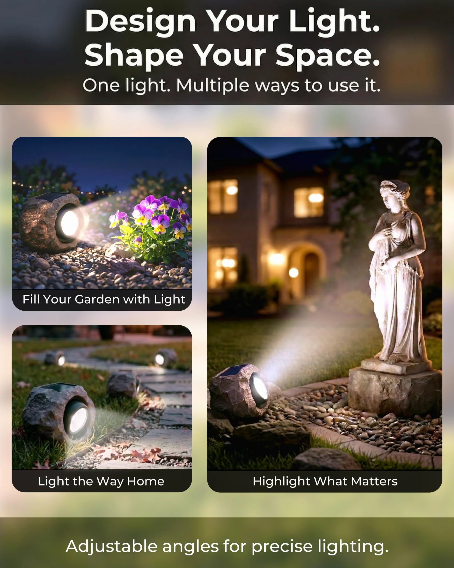 DGSCAK Luci solari da esterno, confezione da 4 luci solari super luminose per esterni, impermeabili, angolo di luce regolabile, luci solari per vialetti, vialetti, vialetti, patio, prato