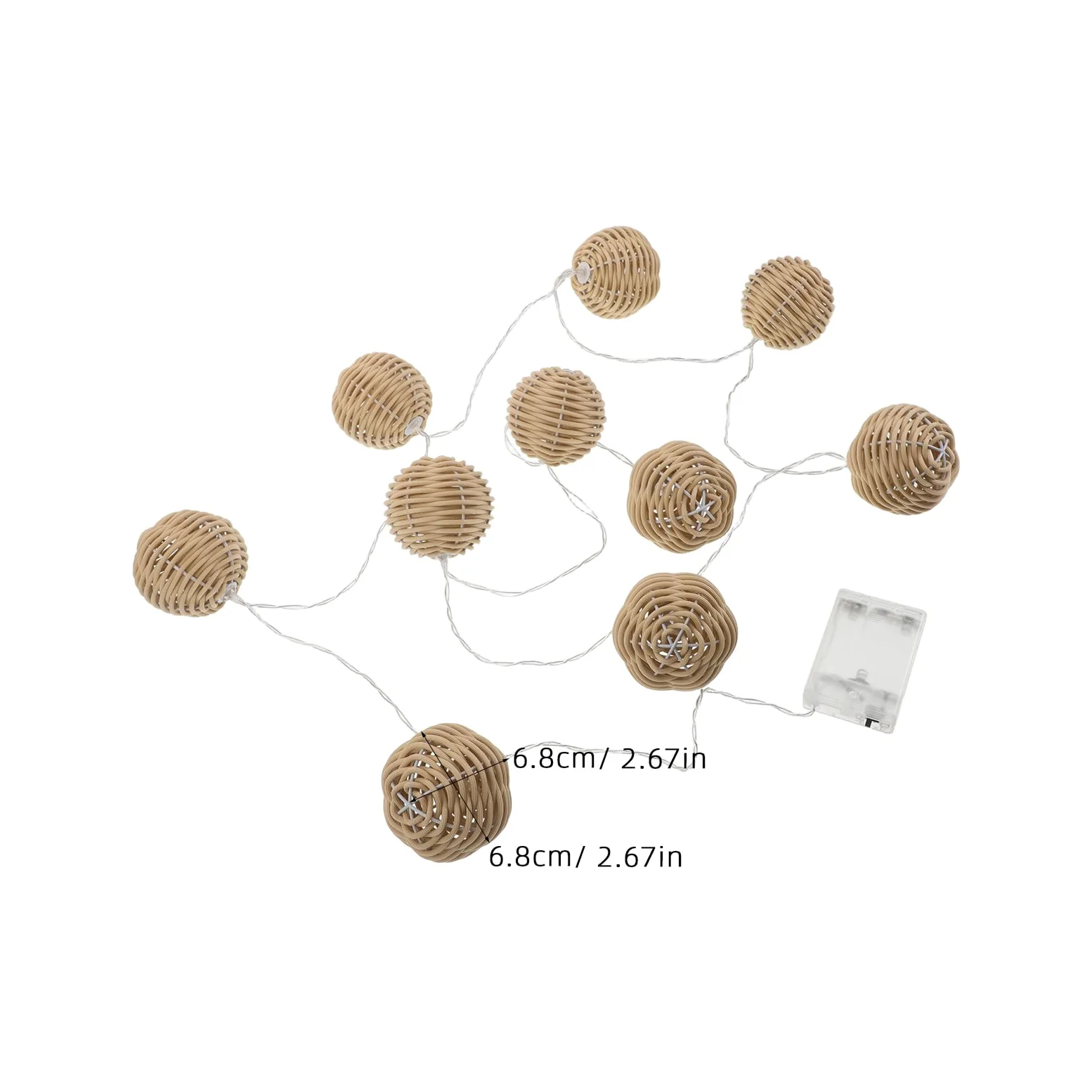 VALICLUD Luci a Stringa per Esterni con Sfere in Rattan Sintetico, 10 Lampadine LED con Alimentazione a Batteria, Decorazione Luminosa per Patio, Giardino e Feste All’aperto