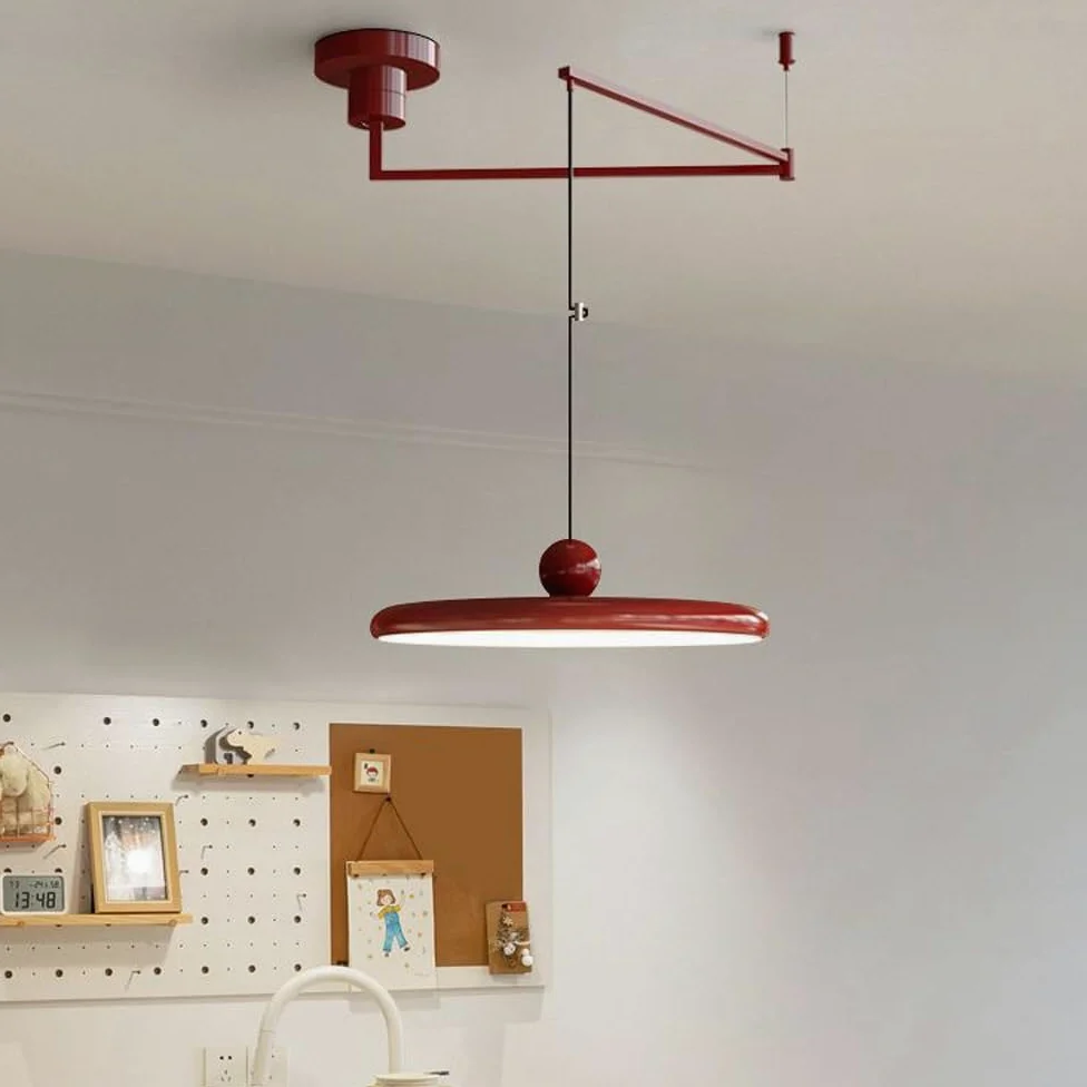 Lampada a Sospensione Moderna a LED con Braccio Girevole, dimmerabile, Rotonda, Lunga 15,7 Pollici, 37 W, Stile Crema, Regolabile, Illuminazione per Isola Cucina, Camera da Letto, Soggiorno