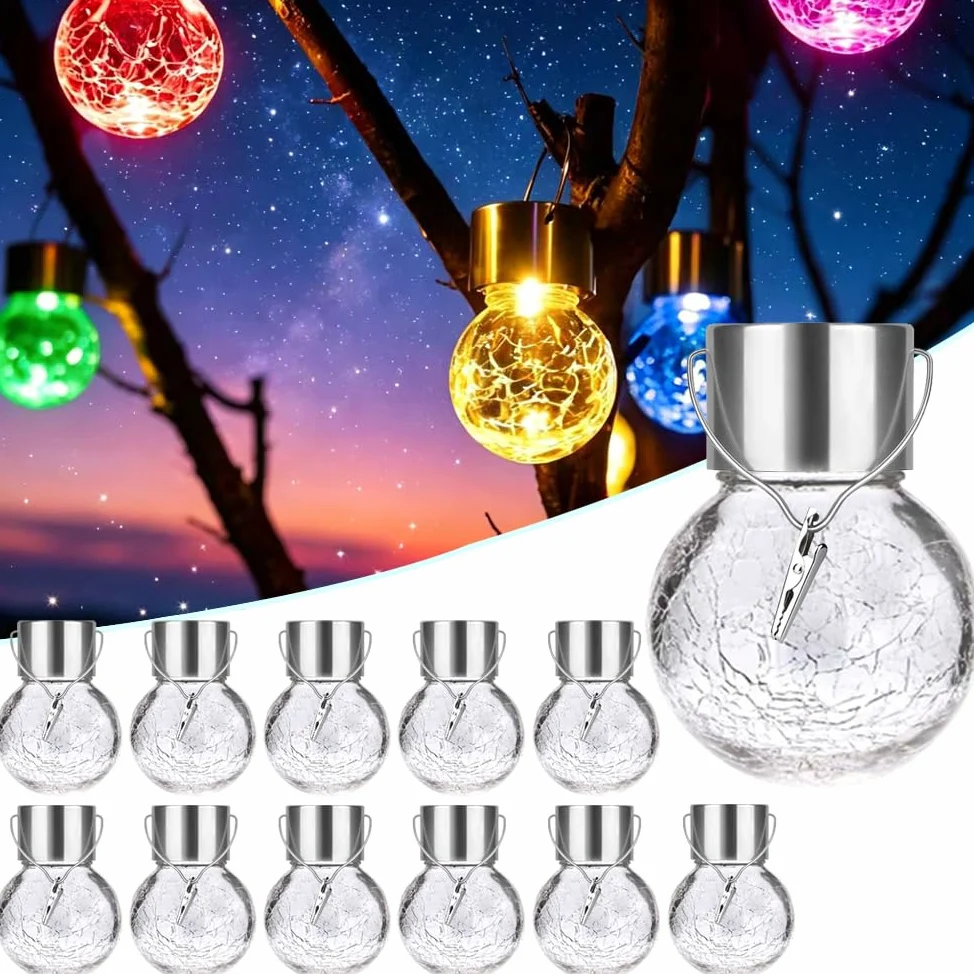 Piccole lampade solari per esterni da giardino, sospese, con clip, lampada solare per esterni, cambia colore automatico, lampadine solari per esterni, lampada solare da appendere in vetro rotto
