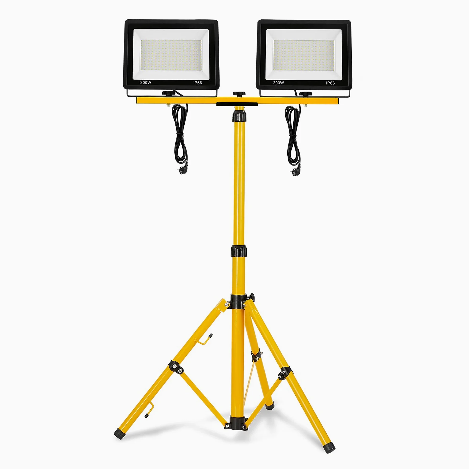 Froadp 2x200W Faretto Cavalletto Telescopico Proiettore, Doppio Faretto LED Faretto Portatile, Costruzione Lampada da Lavoro a LED Portatile Impermeabile, Alloggiamento in Alluminio (Bianco freddo)
