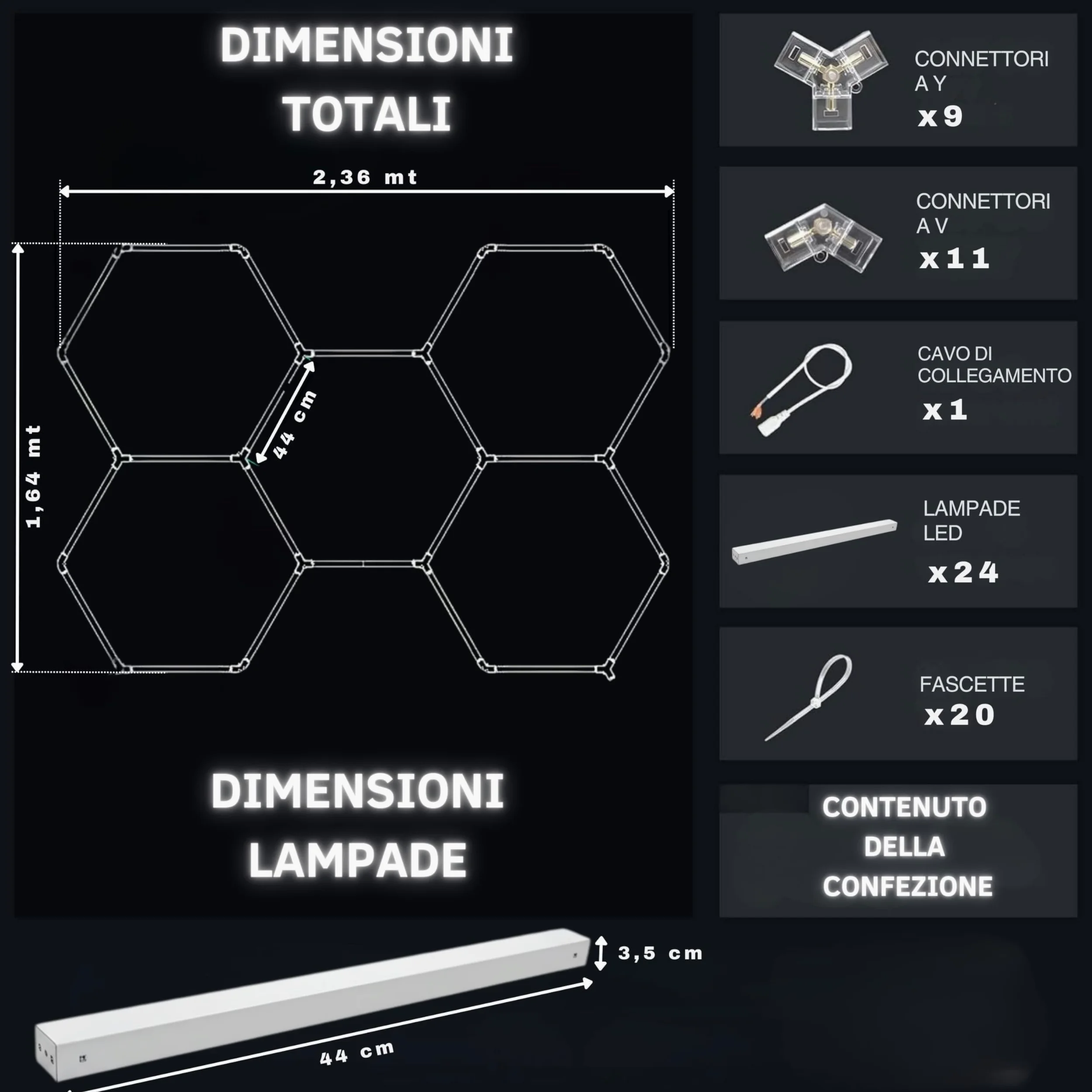 YASTA Plafoniera LED Esagonale 5 Esagoni Garage 168W Luci a Nido D'Ape | Luce Fredda 6500K, Sistema di Illuminazione Modulare Esagonale, Uktra Luminosa, Officina, Palestra e Negozi