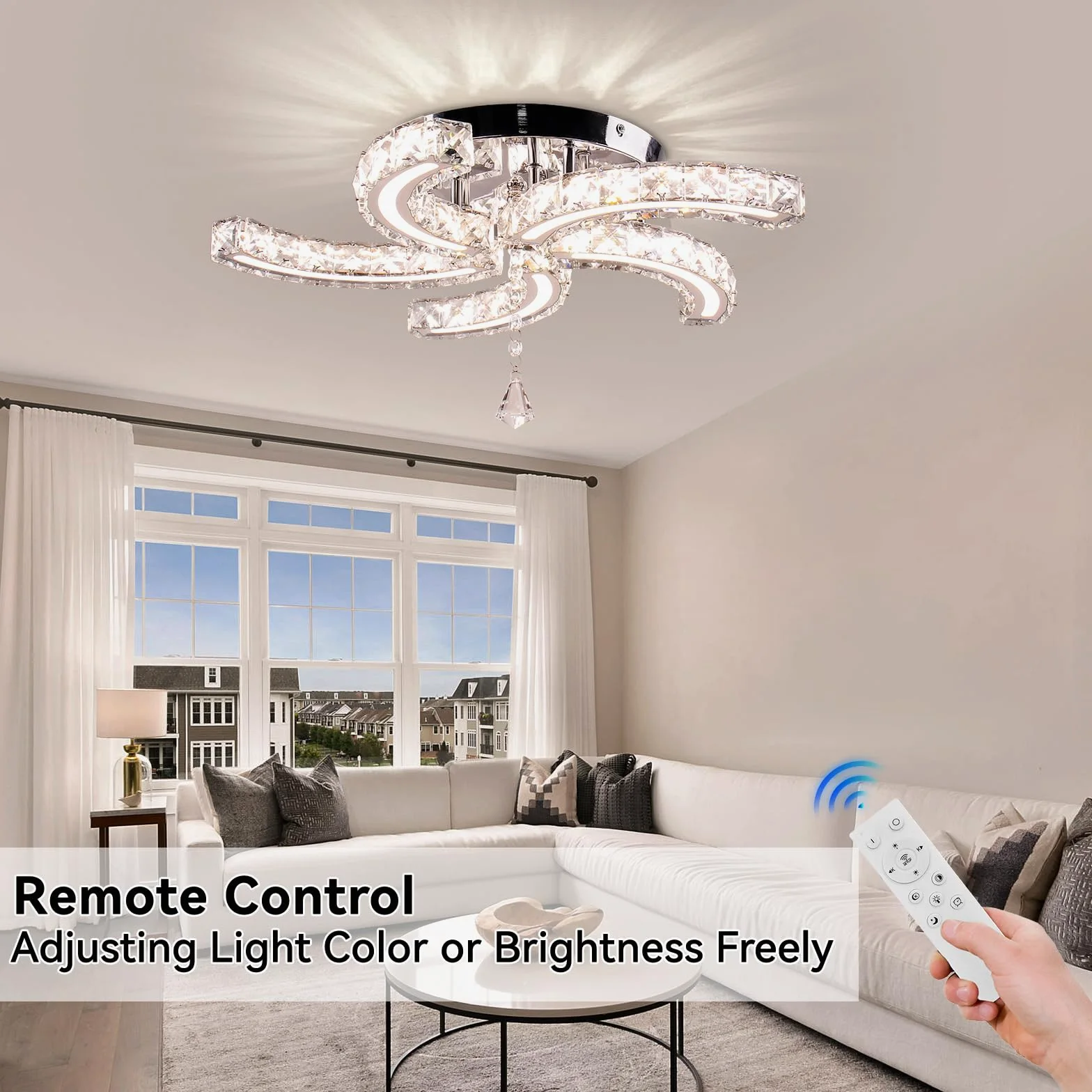 19,7” Lampadari di cristallo dimmerabili Moderna plafoniera di cristallo Acrilico 5 bracci Led Lampada da soffitto a incasso per sala da pranzo Soggiorno Camera da letto corridoio