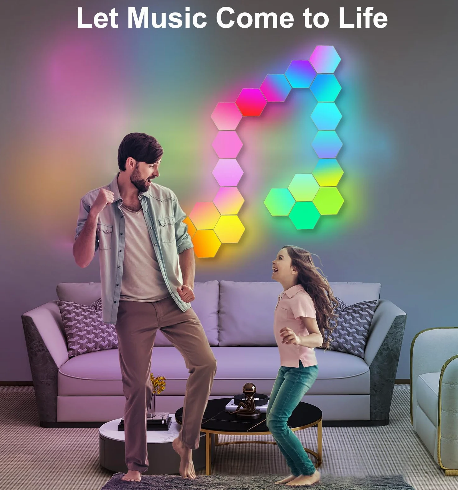 Grandi Pannelli LED Gaming per Camera da Letto, Smart Home Applique LED da Parete Interno RGBIC Funziona con Alexa Google Assistant, Controllo Vocale/App,Lampada Gaming Sincronizza con Musica,10 Pezzi