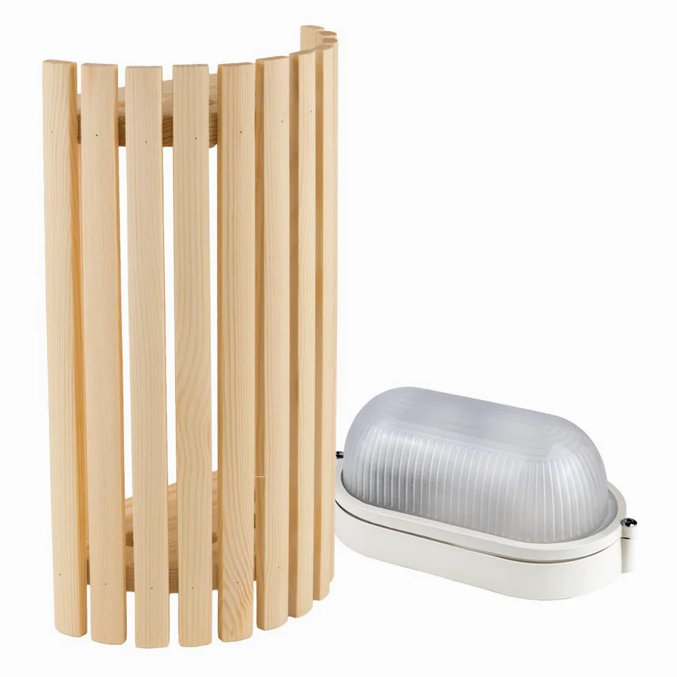 Kit di Illuminazione per Sauna Paralume Sawo 914-VP in Pino con Lampada Sauna E27 IP54 e Cavo Siliconico 5m SiHF