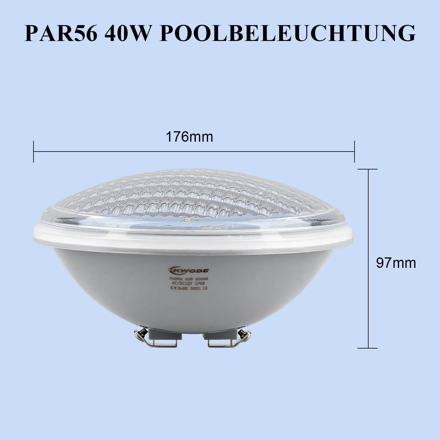 LED Illuminazione per Piscina PAR56, 40W LED Blu Luci Subacquee Luce per Piscina IP68 Impermeabile, Illuminazione Subacquea per Piscina 12V DC/AC (Blu)