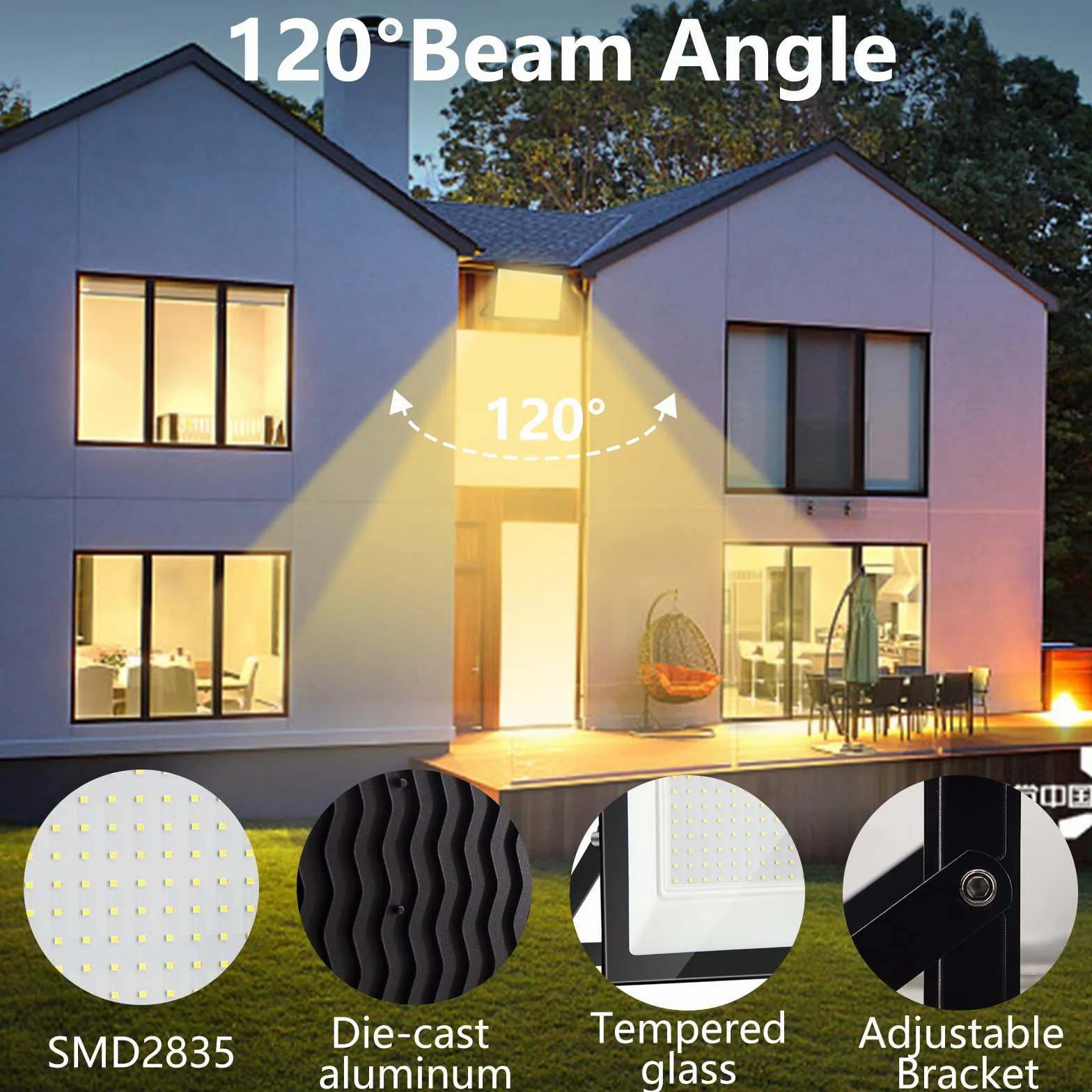 300W Faretto LED da Esterno 3000K Bianco Caldo 1 Pezzi | 30000LM Faro LED Esterno con Alta Luminosità e Durata, IP65 Impermeabile Proiettore per Giardino, Cortile, Garage