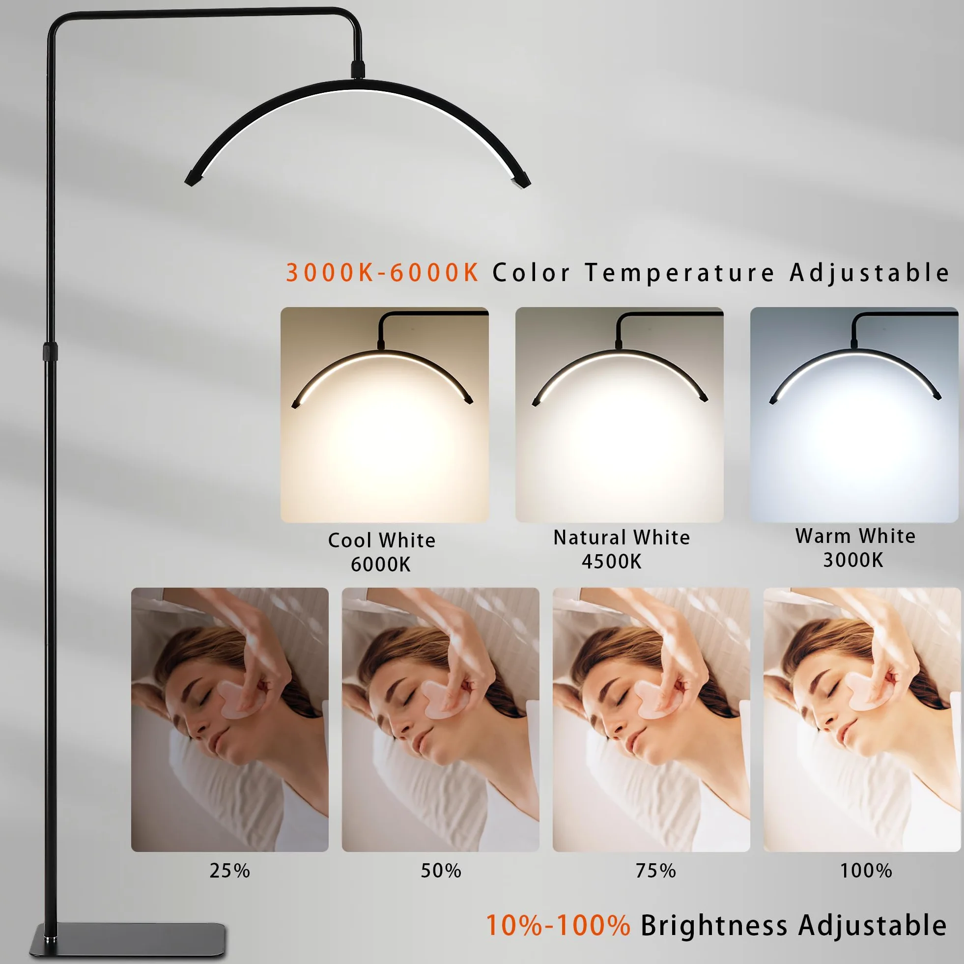 Lampada da terra a LED 48W con telecomando, luci da terra a mezza luna, luce per tatuaggi, estetiste per ciglia, bellezza, cura della pelle, sopracciglia