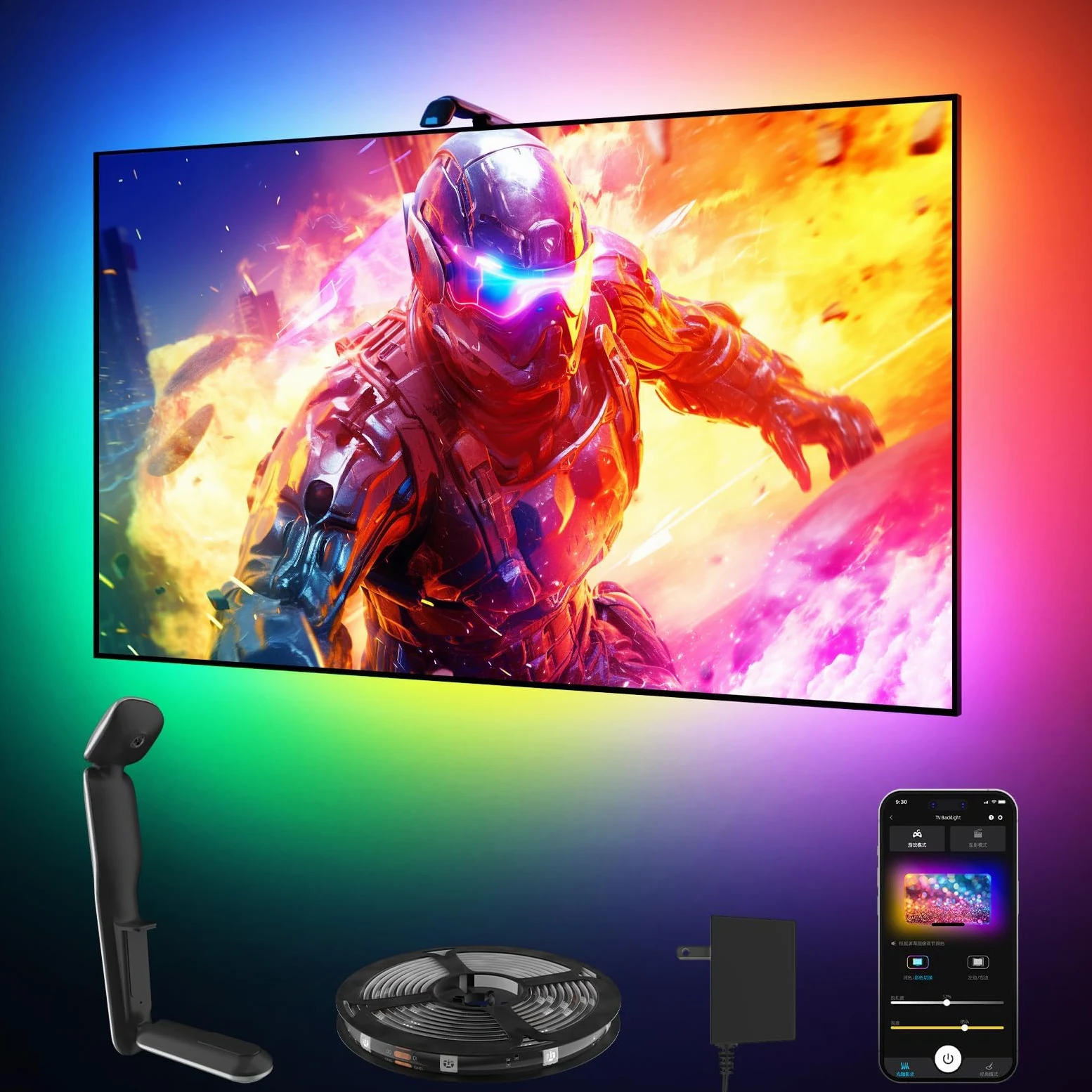 GIPOYENT - Retroilluminazione LED per TV con fotocamera, luci RGB da 3,2 metri che cambiano con TV da 32-50 pollici, luce LED di sincronizzazione musicale con controllo intelligente dell'app, striscia