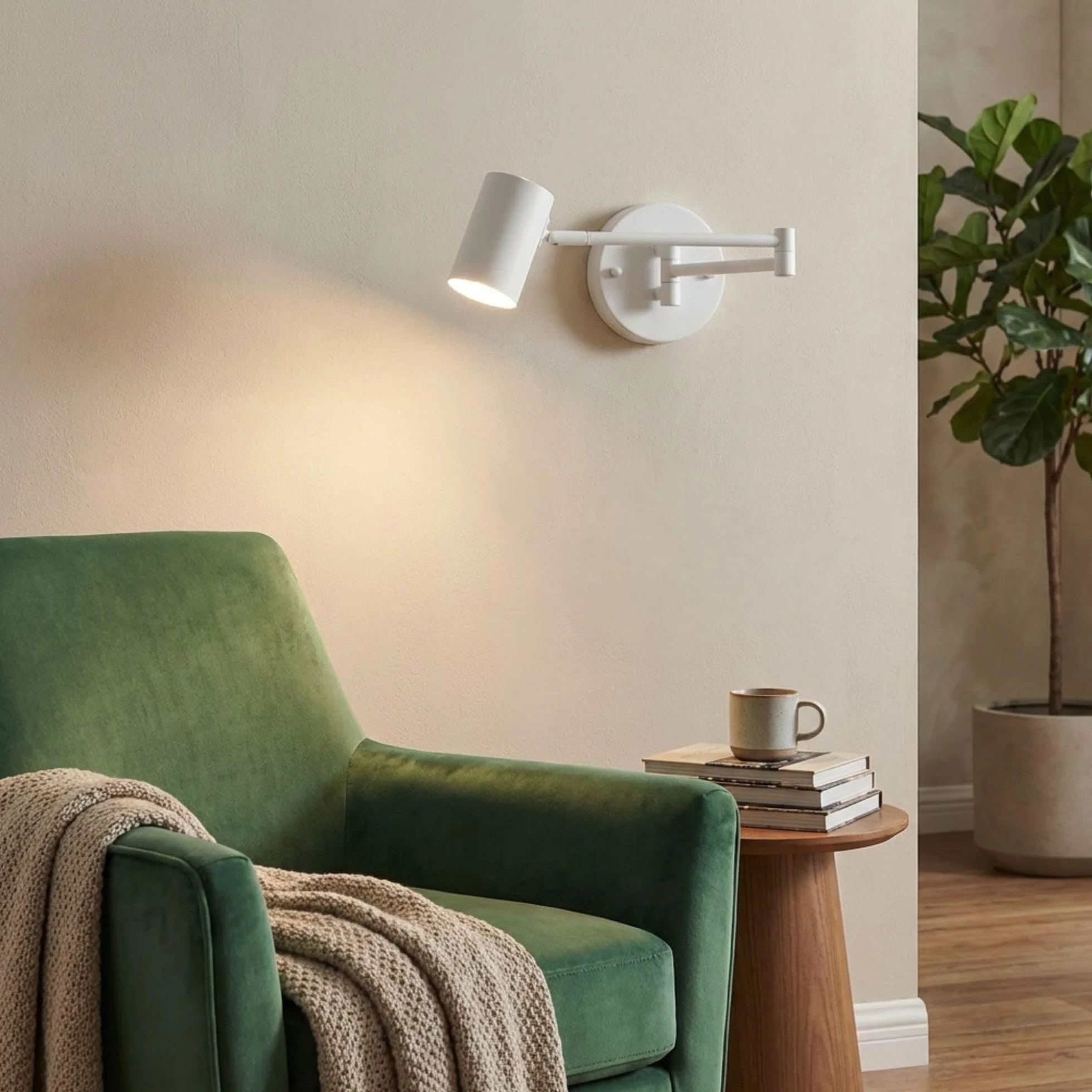 BARCELONA LED applique da parete con braccio articolato, lampada da parete bianca moderna e vintage in metallo, con cavo, interruttore e spina, ideale per testata letto, camera da letto