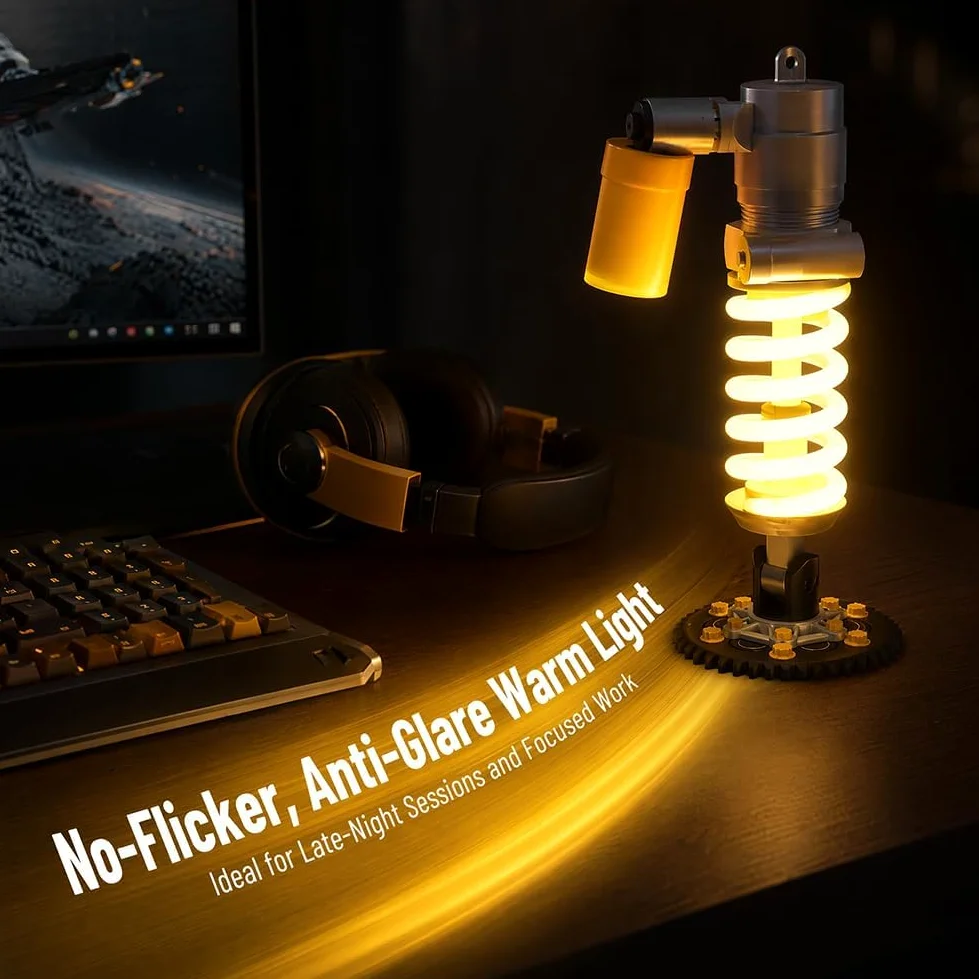 Lampada da Tavolo con Ammortizzatore, Luce da Tavolo con Molla A Spirale E Controllo Touch, Lampada da Scrivania Industriale, per Appassionati di Auto E Moto E per L'arredamento di Sale