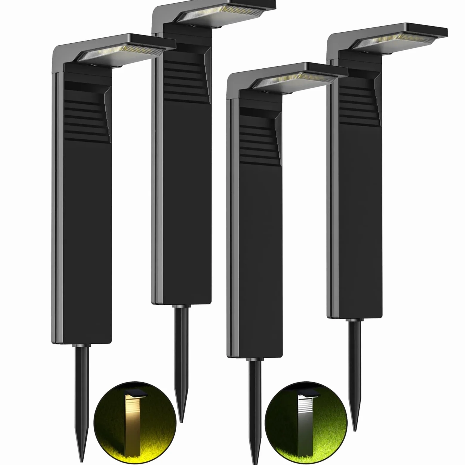 OUSFOT Faretti Solari a Led da Esterno IP65 Lampada Solari Giardino Potenti 32 LED Luci Solare da Giardino Esterno con 2 Modalità di Temperatura di Colore a Terra per Percorso Vialetto da Cortile-4PCS