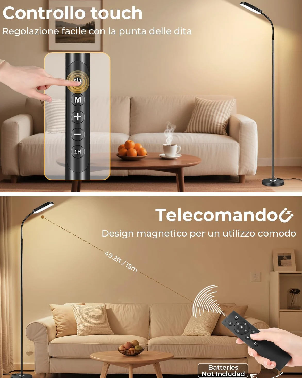 Lampada da terra LED dimmerabile 18W, 1850 lm – Lampada da terra salotto con telecomando, 3000–6500K, piantana moderna con luce regolabile, lampada da lettura