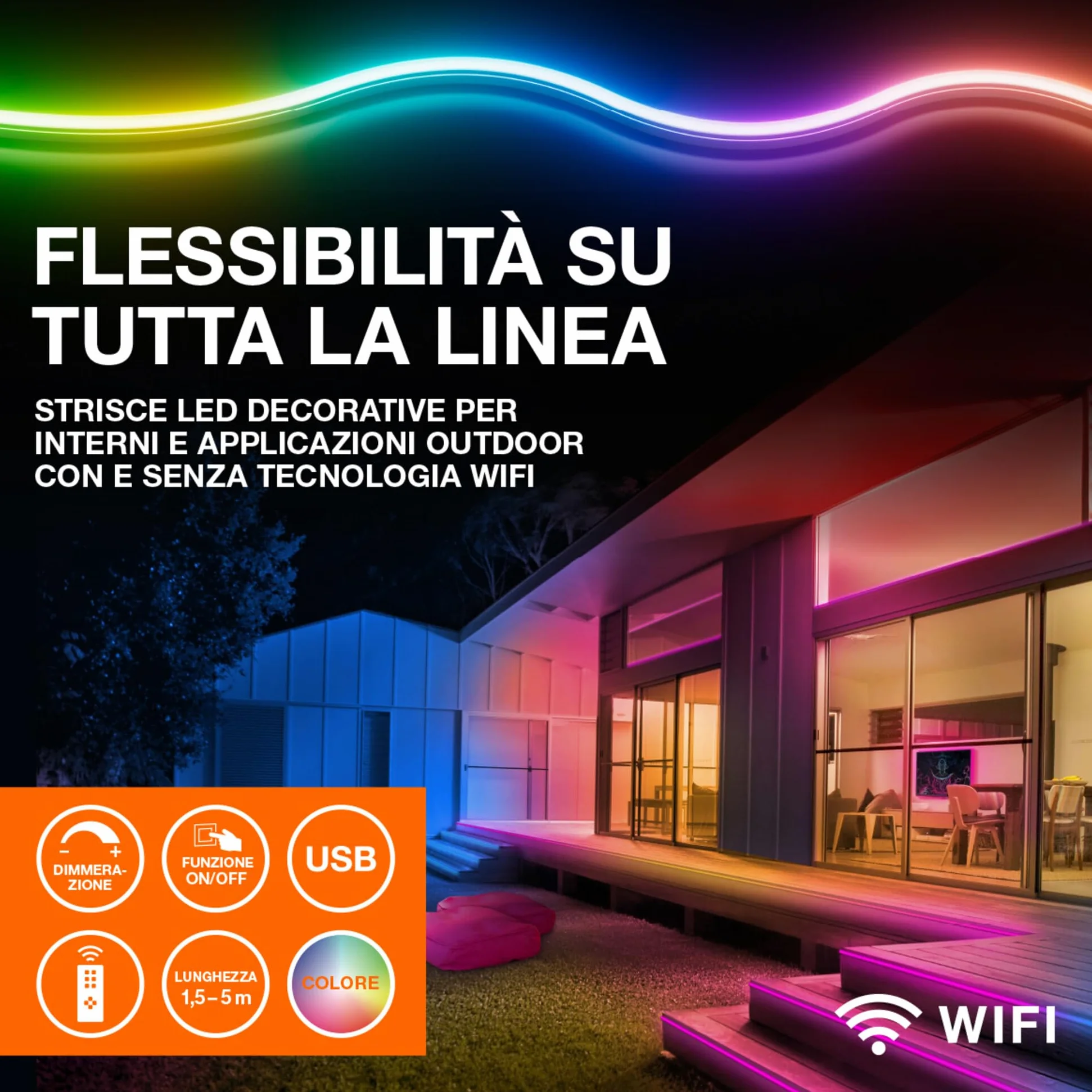 OSRAM Striscia LED SMART+ WiFi OUTDOOR FLEX 3M, bianca, 12W, 790lm, luce bianca regolabile e luce colorata RGB per esterni, dimmerabile, lunga durata, controllabile tramite SMART+ App, IP44