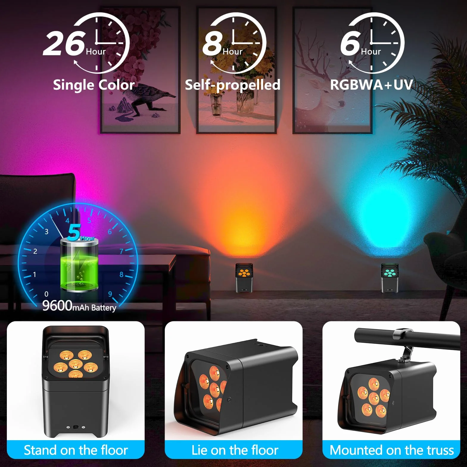 2 pezzi 108W RGBWA + UV LED proiettore batteria illuminazione palcoscenica con telecomando/APP, DMX-6/10CH luce discoteca per festa DJ Halloween Natale