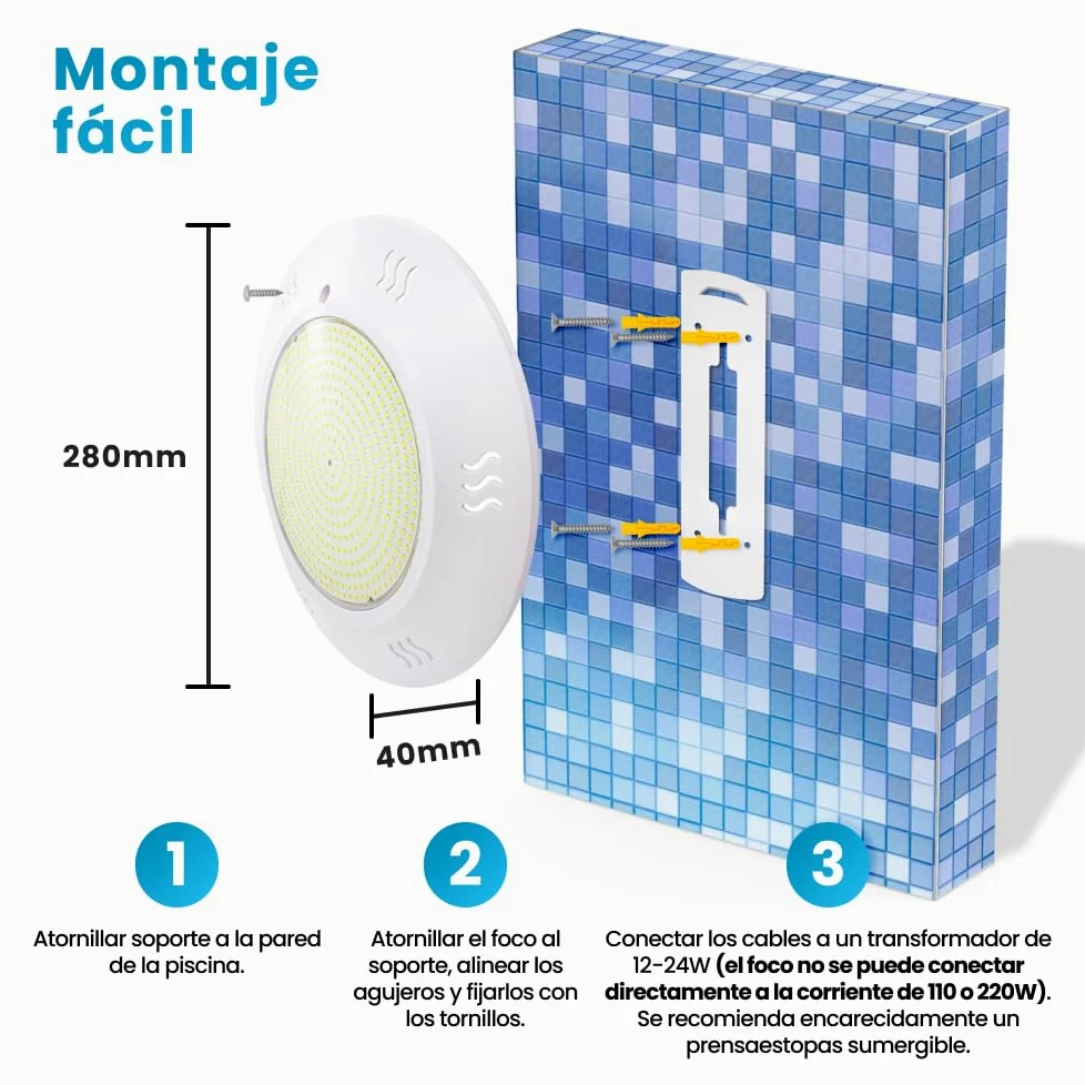 Faretto per piscina 35 W 6000 K LED Superficie tono luce Bianco Freddo