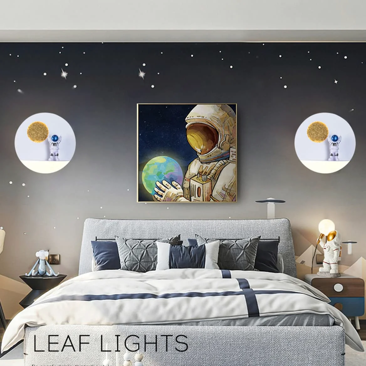 Lampada da parete LED Bambini con Telecomando, 12W Moderna Applique da Parete Astronauta Lampada da Comodino Cameretta Bambini per Ragazzi Ragazze Camera da Letto Metallo Lampada a Muro (A2)