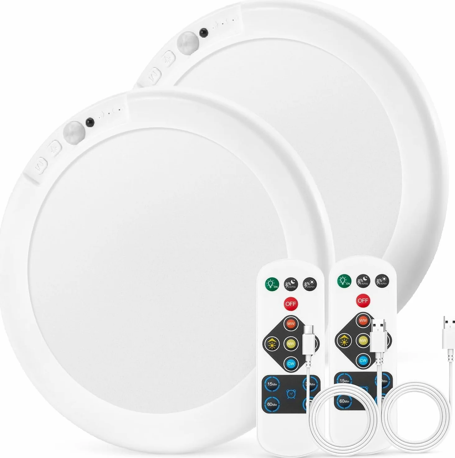 Bojim IP44 Plafoniera LED Luce Ricaricabile Bagno 6000 mAh per 85 Giorni e Sensore Movimento, Luci Senza Fili Telecomando per Garage Ripostiglio Luce Fredda Neutra e Calda in 2 Pezzi