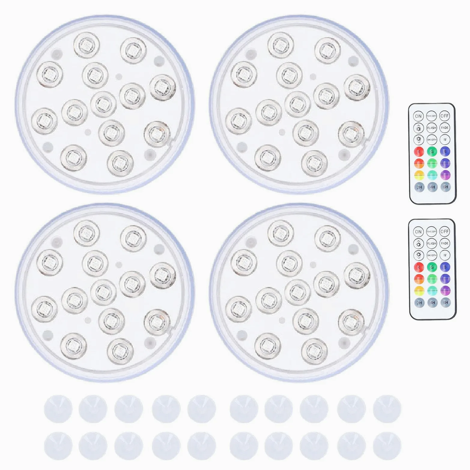 Luci per Piscina a LED da 4 Pezzi, Luci Subacquee Impermeabili con Telecomando, Luci a LED a Ventosa Sommergibile IP68