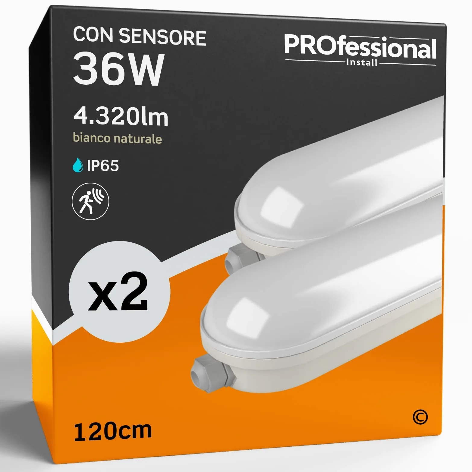 Eurocali Plafoniera LED 120 cm 36W Con Sensore di Movimento 4320 lumen Impermeabile IP65 Luce Naturale 4000K Elevata Efficienza - Pacco da 2