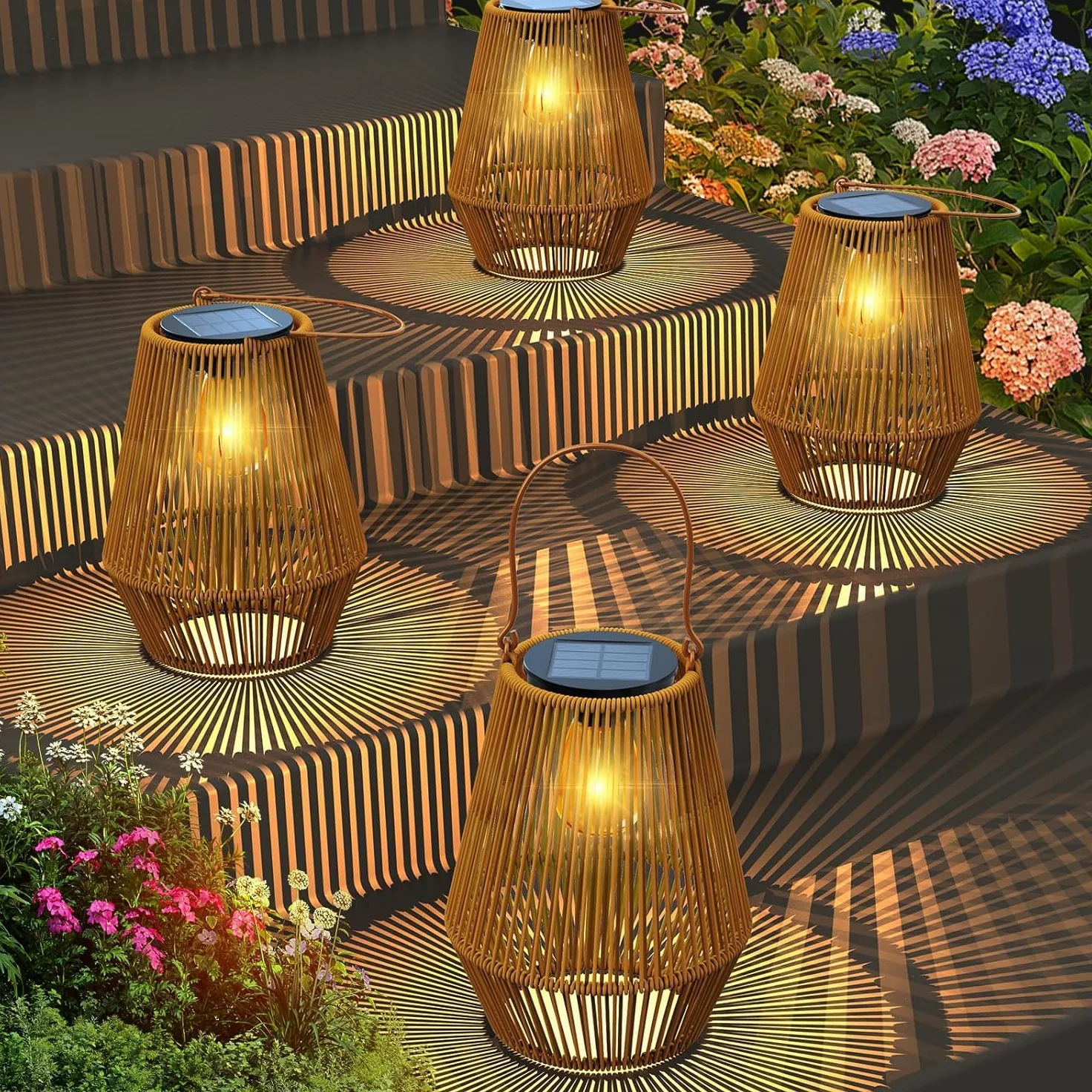 Lanterne da Esterno, KagoLing Lanterne Solari da Esterno 4 Pezzi IP65 Impermeabile Lampada Solare da Giardino per Natale Feste Decorazioni natalizie