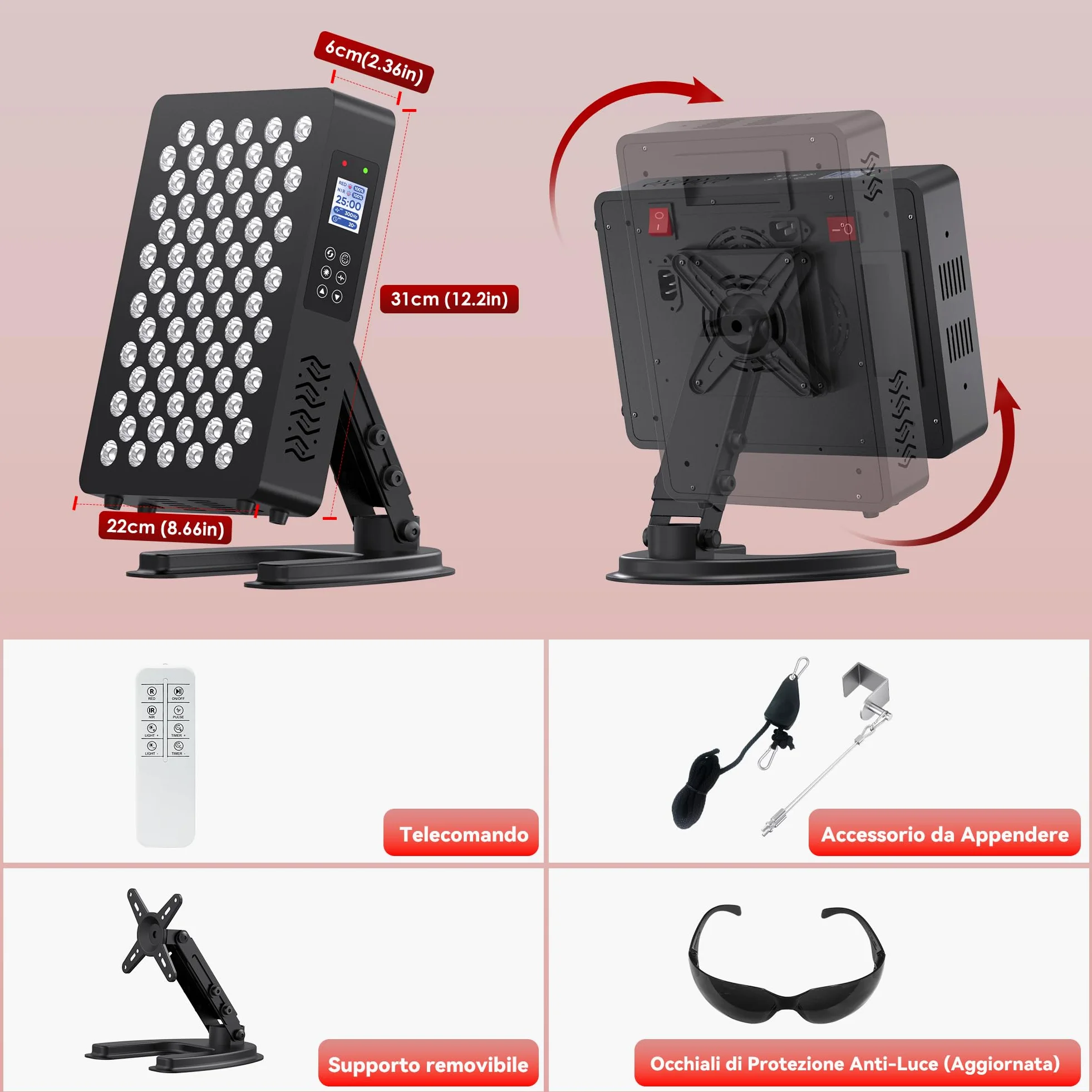 STASUN Terapia a Luce Rossa a Doppio Chip, Pannello di Lampada Infrarossa 70 LED, Dispositivo Infrarosso Vicino 350W 660 & 850 nm con Telecomando per Viso, Corpo, Pelle e Sonno