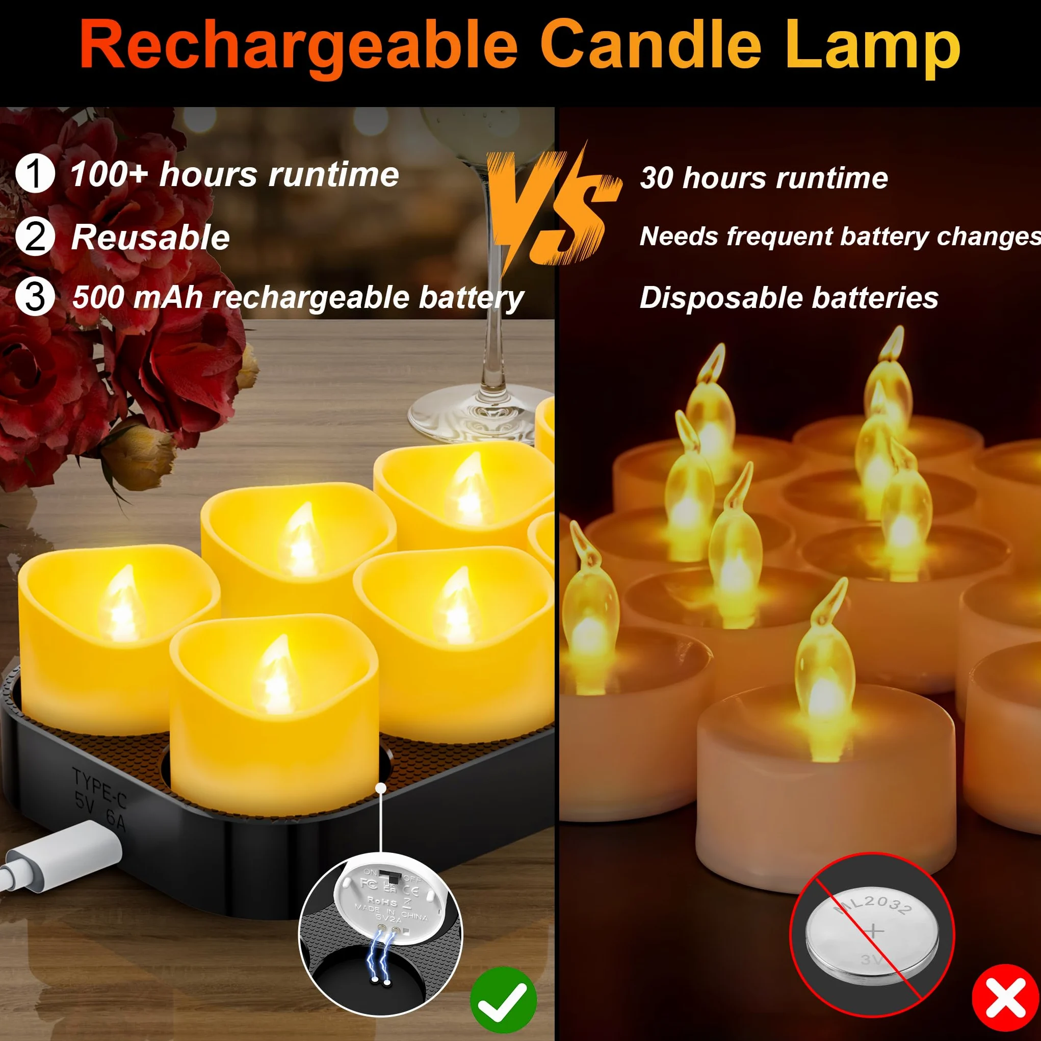 daphomeu 12 lumini a LED ricaricabili con telecomando e funzione timer, stazione di ricarica magnetica, funzionamento 100 H+, candele elettriche tremolanti per decorazioni natalizie e decorazioni da