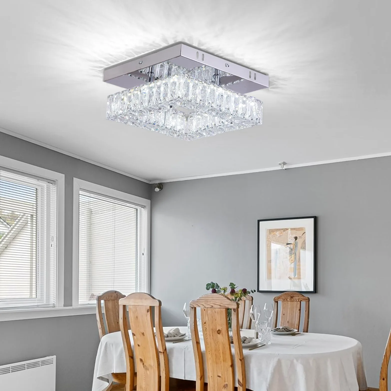 Lampadari moderni cristallo Mini lampadari moderni di cristallo quadrato Flush Mount plafoniera LED lampadario per corridoio cucina Foyer sala da pranzo, Dia 9,8 ", 18 W 6000K