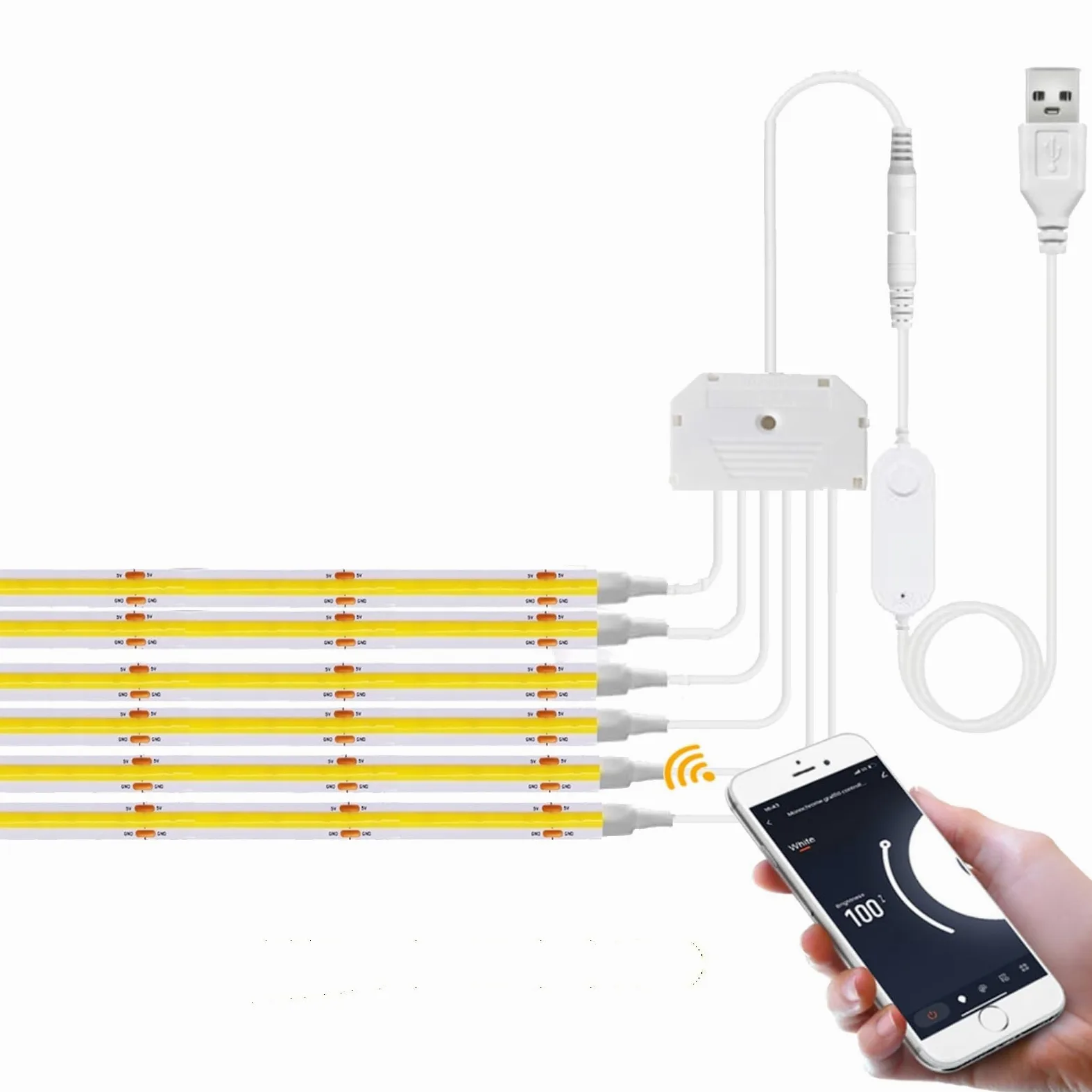 Striscia LED Smart Life APP Controllo dimmerabile 5V USB 320LED Armadio da cucina a parete con luce lineare(Warm white,6 Strip with Wifi,5m)