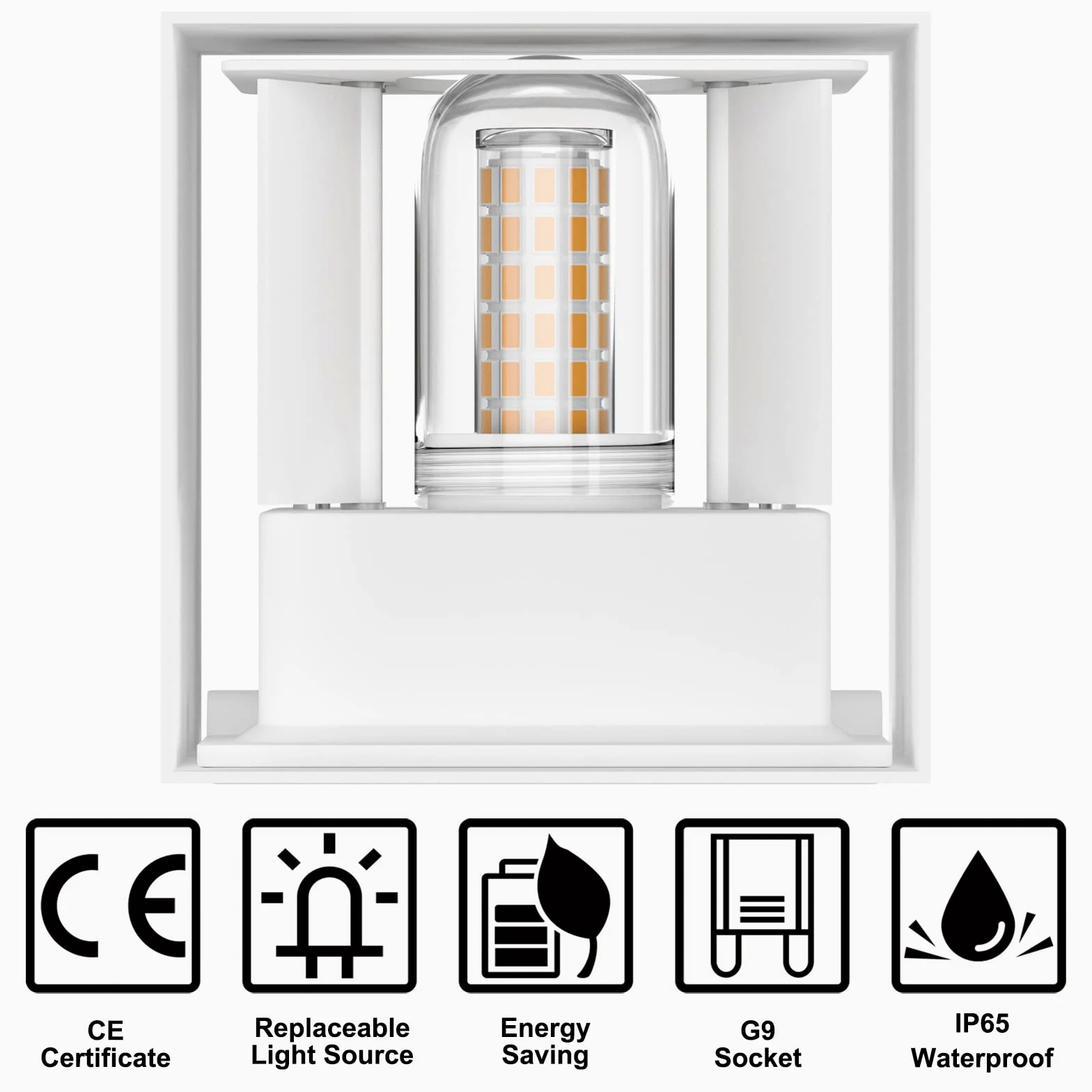 ChangM 2 Pezzi 7W Applique da Parete Esterno Interni LED Lampada, IP65 Lmpermeabili con Lampadina Sostituibile G9 LED, Bianco Caldo 3000K, Angolo del Fascio Regolabile Applique, Guscio Bianco