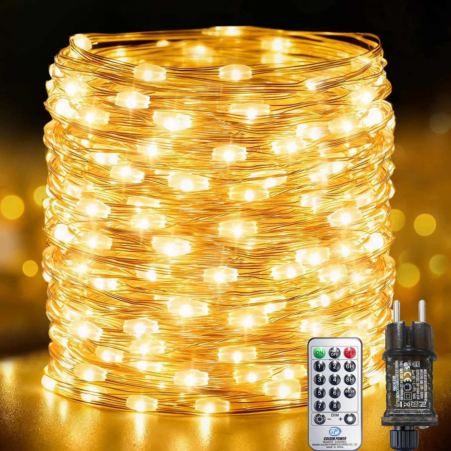 Bzavor Catena luminosa da 100 m, 1000 LED, per interni con spina e funzione memoria, per esterni, corrente in filo di rame con timer 8 modalità, IP65, impermeabile, per Natale, stanza, feste